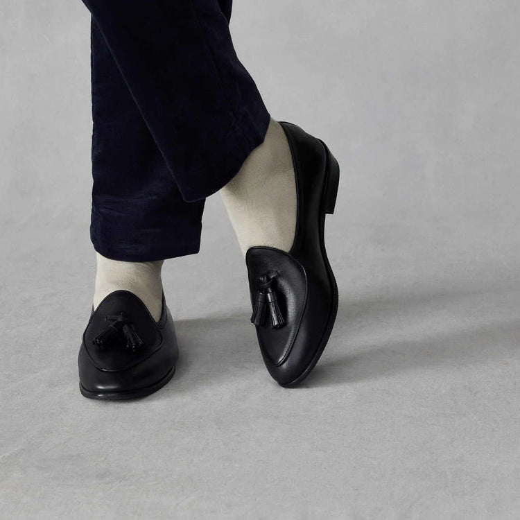 Baudoin & Lange Sagan Classic black suede tasseled loafer