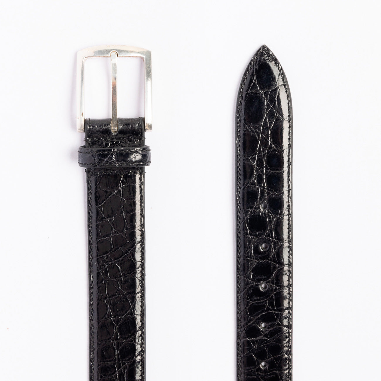 Cintura Andrea D'Amico ACU2777 in pelle di coccodrillo nera (FIBBIA SQUADRATA)