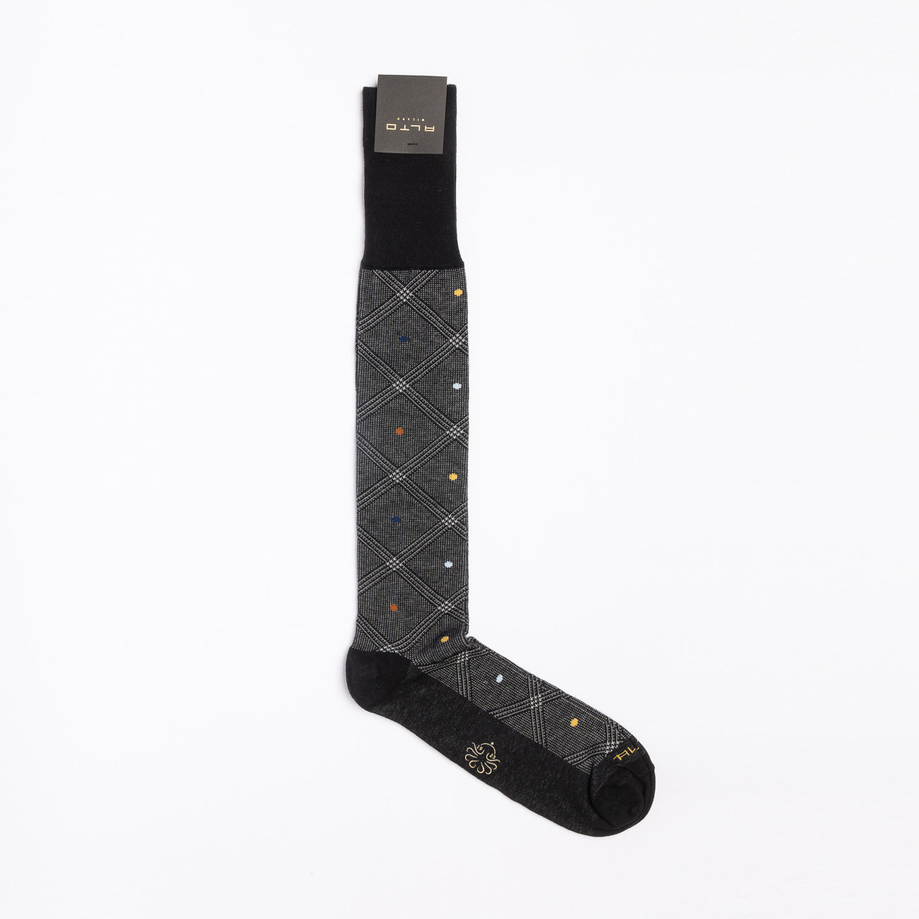 Calza lunga Alto Milano Andy Long in cotone nero con pois multicolor