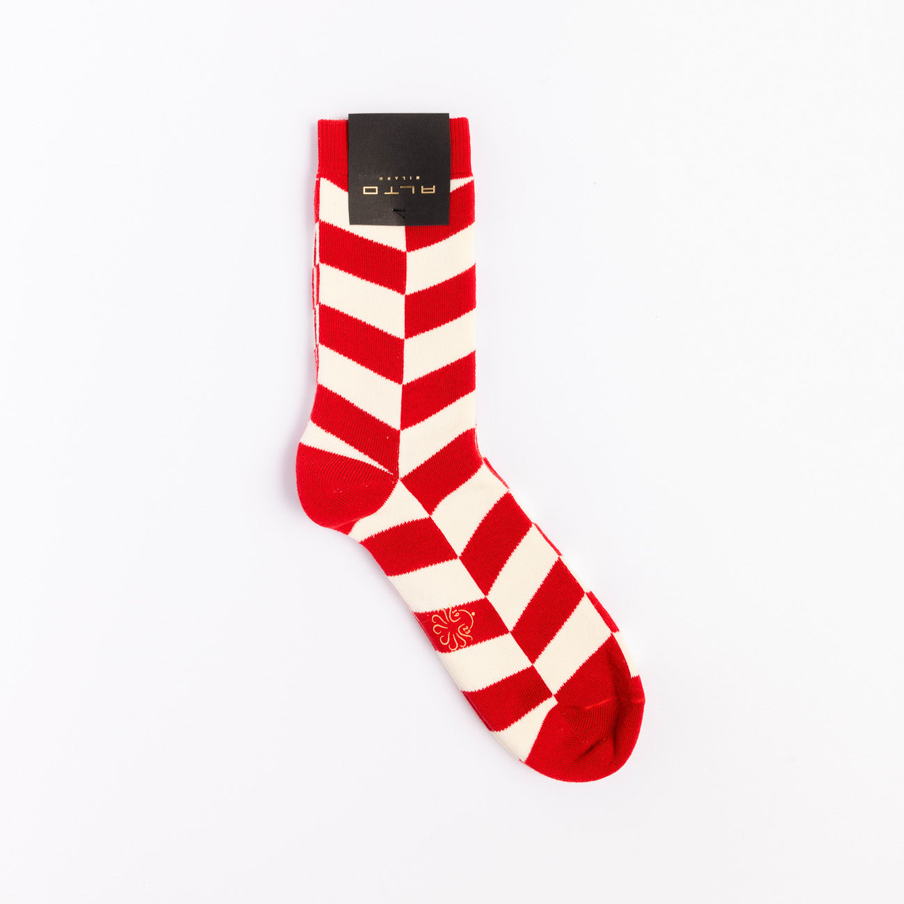 Calza corta Alto Milano Leccio Short in cotone spugna bianco e rosso