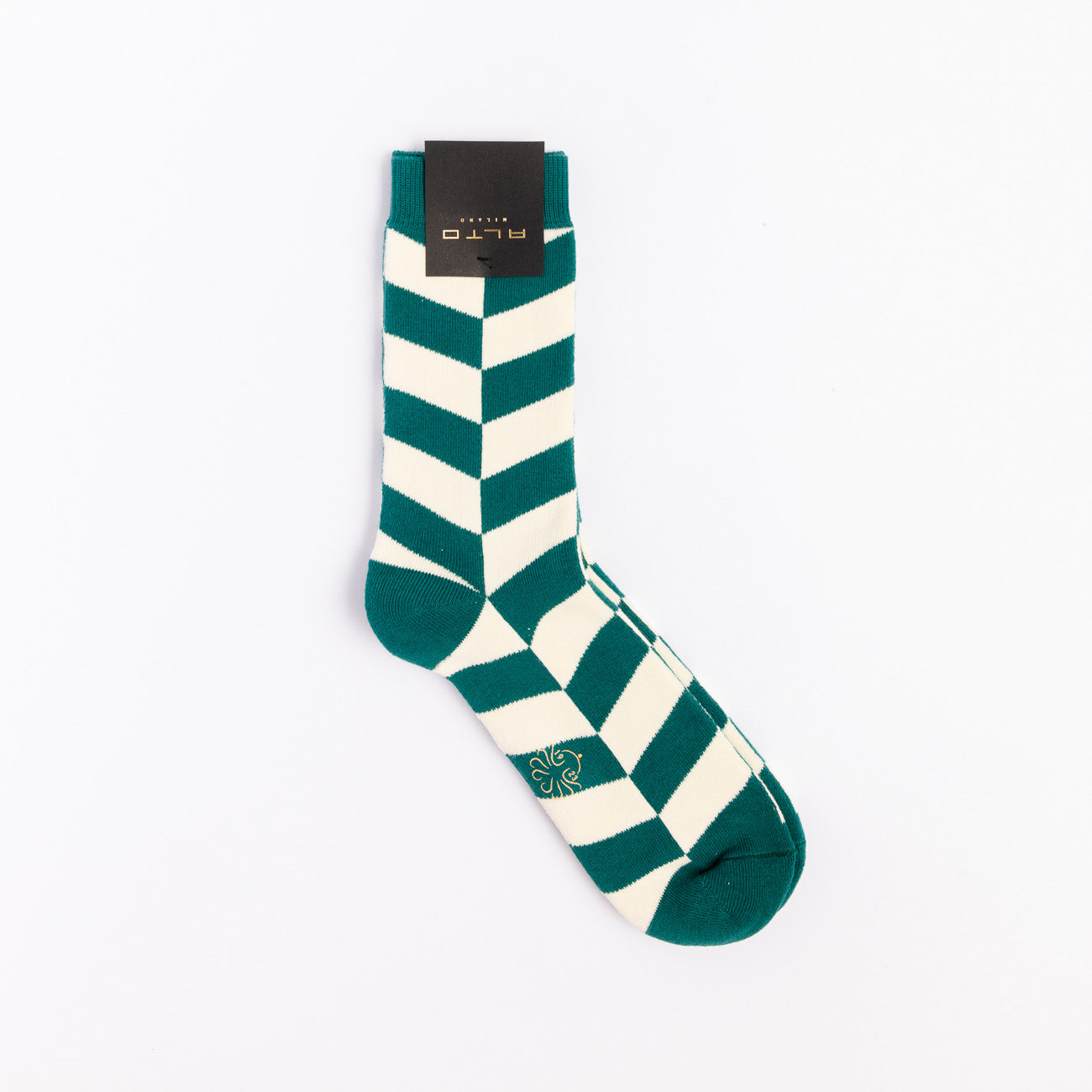 Calza corta Alto Milano Leccio Short in cotone spugna bianco e verde