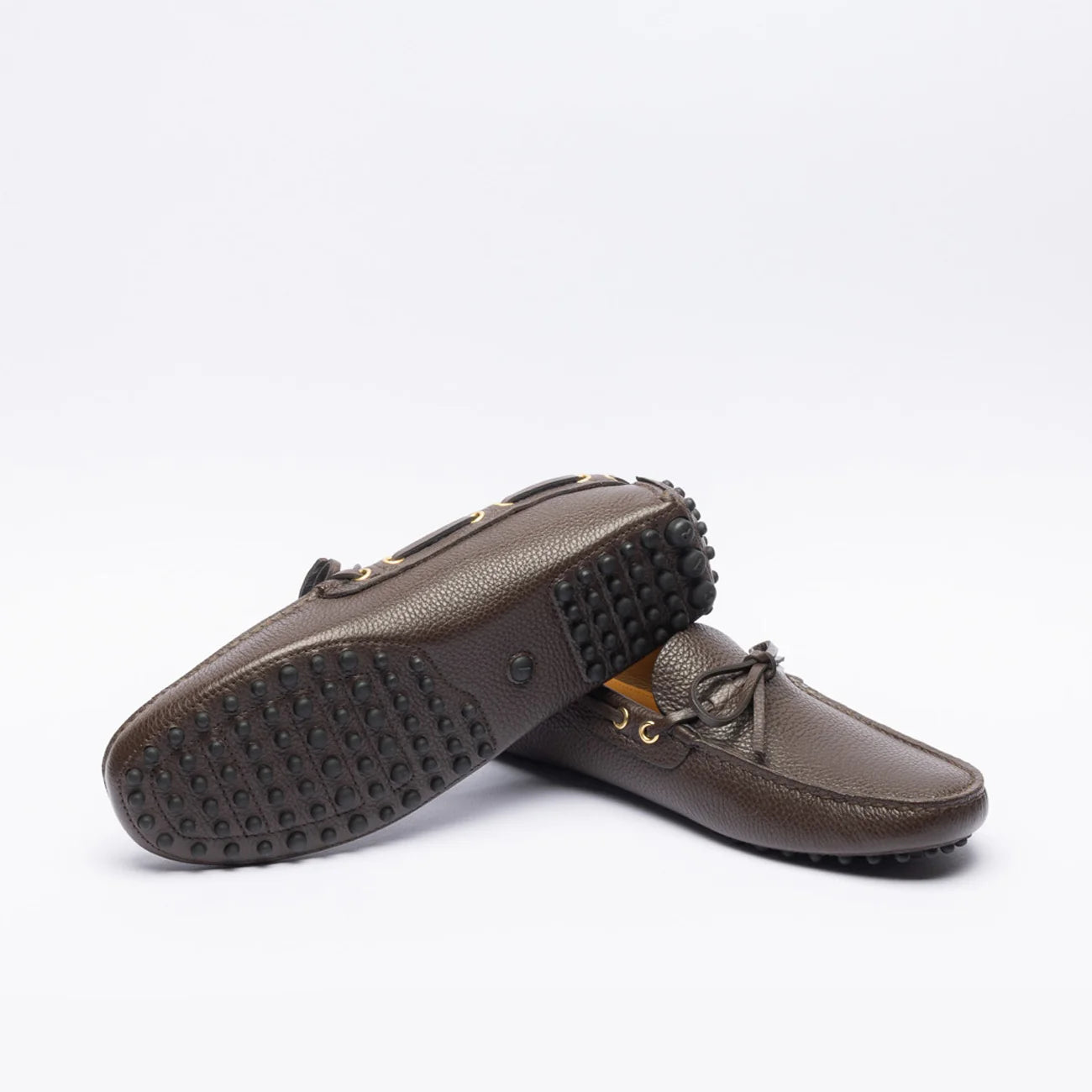 Mocassino driving Car Shoe KUD006 in pelle martellata marrone caffè (Taglia 6,5 UK)