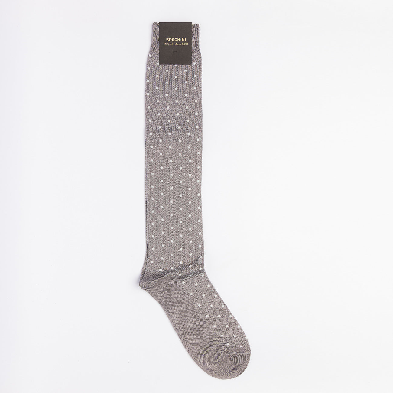 Calza lunga Borghini 891 in cotone grigio e pois bianchi