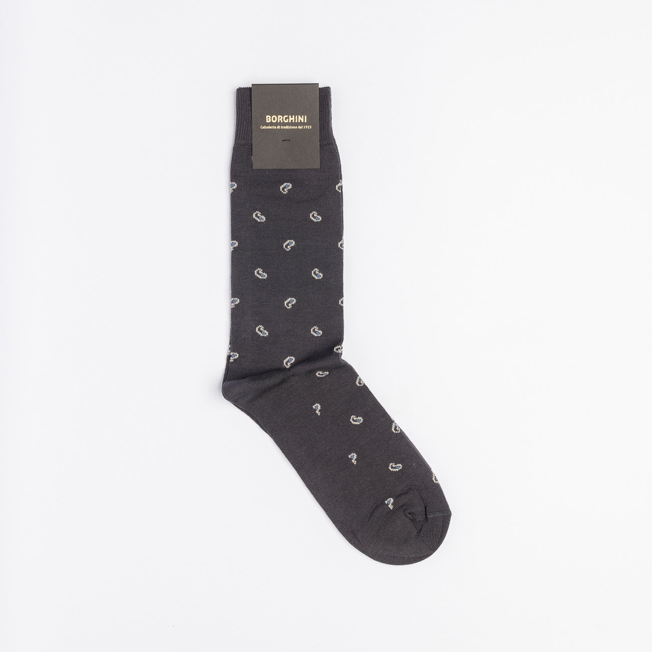 Calza corta Borghini 891 in cotone grigio e paisley azzurri