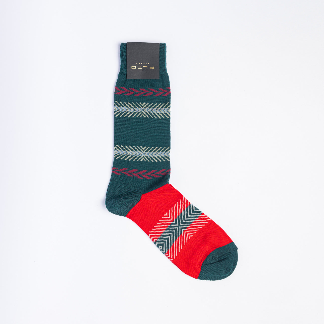 Calza corta Alto Milano Connor Short in lana merino verde e rossa