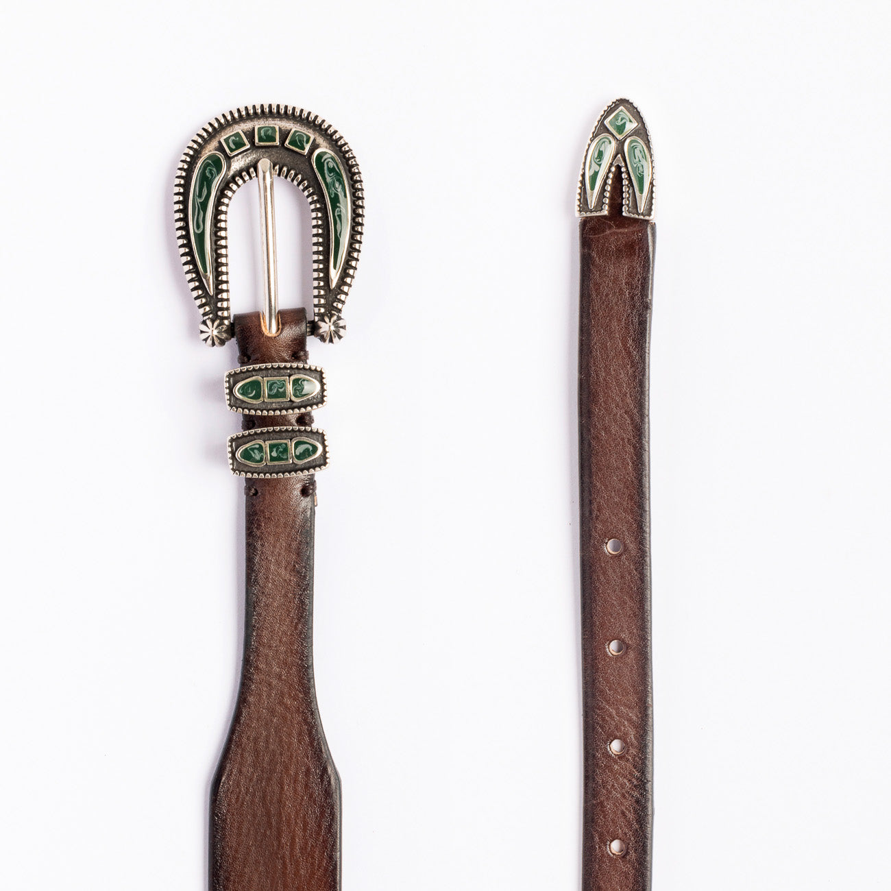 Alberto Luti 924 brown leather western belt (dark green buckle)