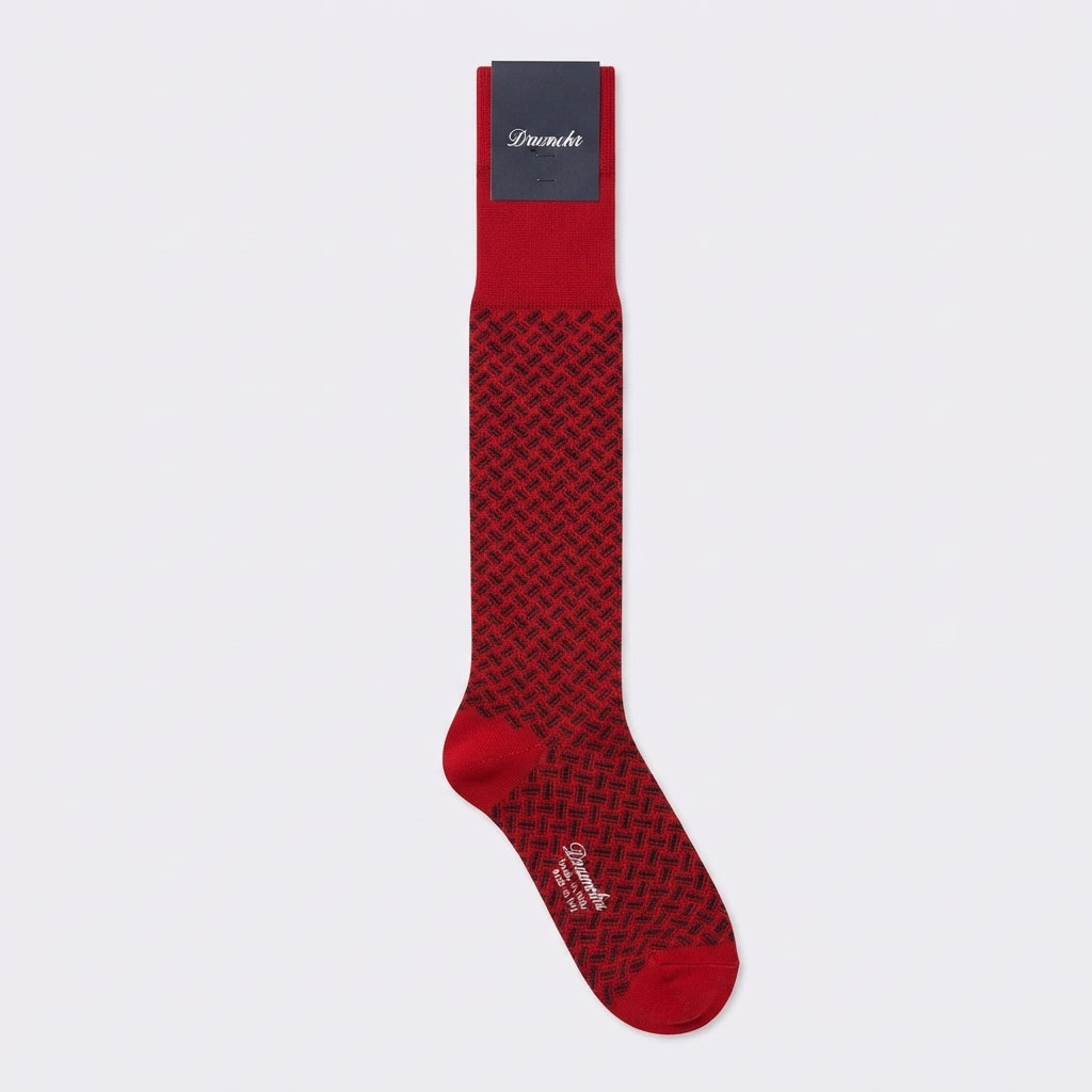 Calza lunga Drumohr in cotone rosso con biscottini bordeaux