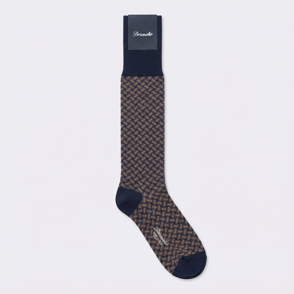 Calza lunga Drumohr in cotone blu con biscottini beige