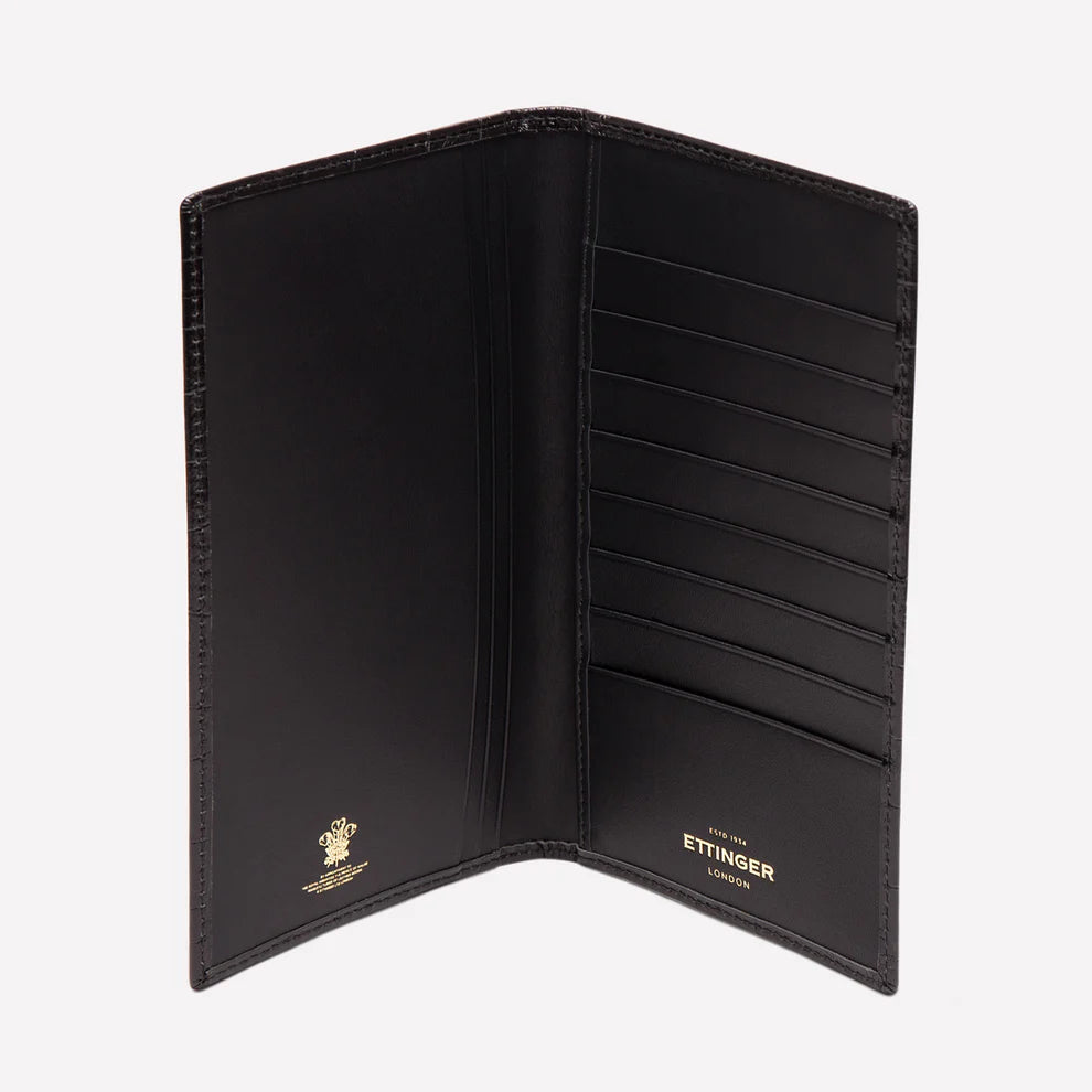 Portafoglio da cappotto Ettinger London in pelle a stampa cocco nera