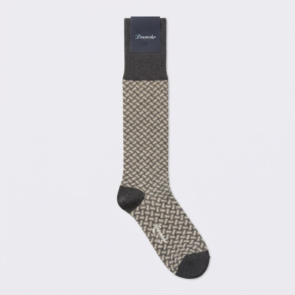 Calza lunga Drumohr in cotone grigio scuro con biscottini grigio chiaro