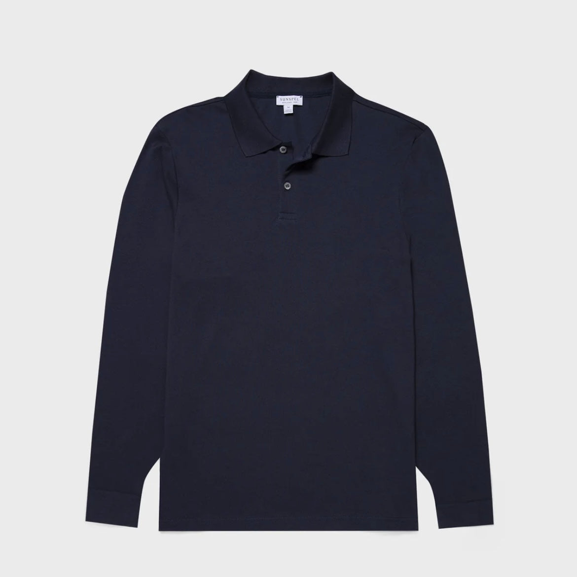 Polo a maniche lunghe Sunspel Piqué in cotone blu