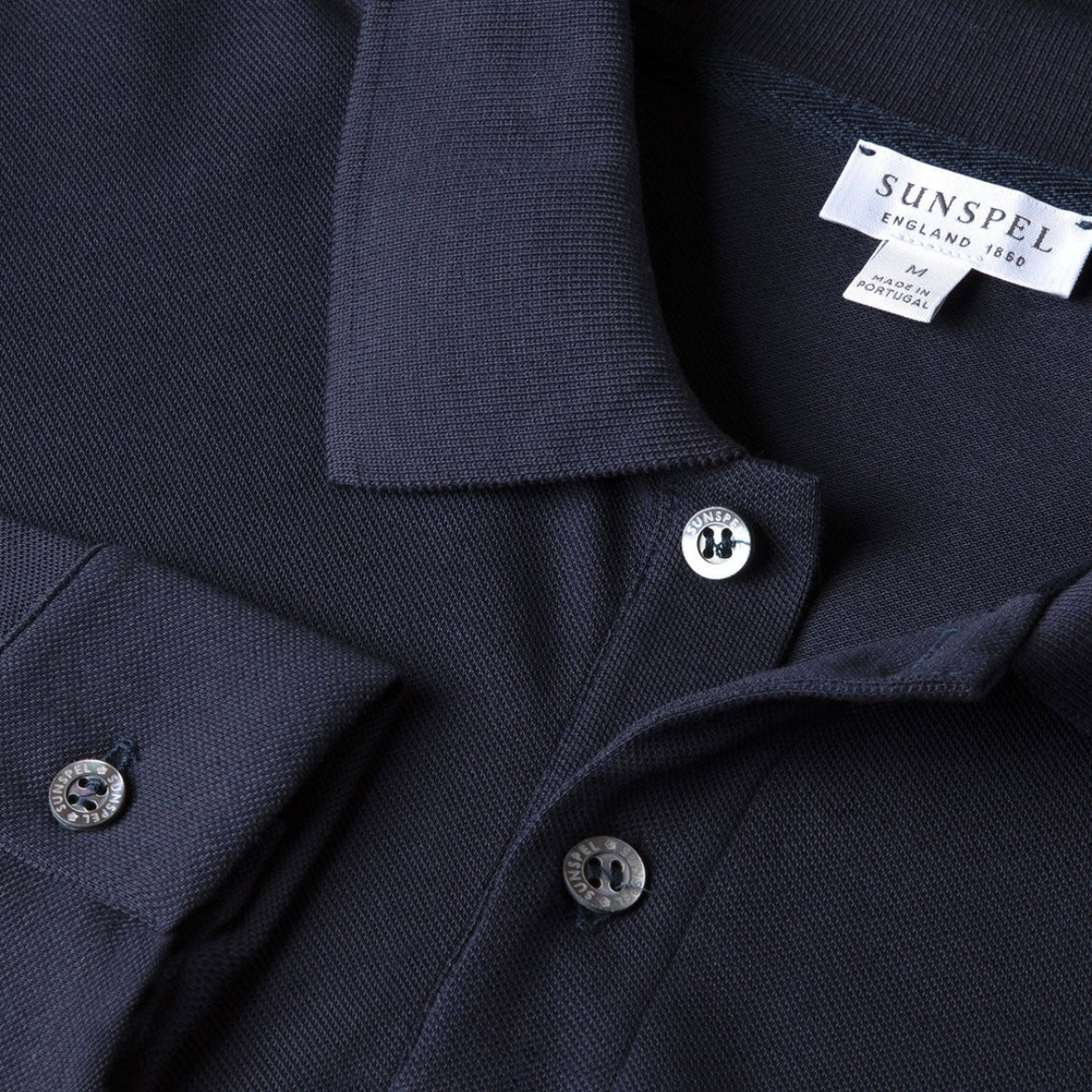 Polo a maniche lunghe Sunspel Piqué in cotone blu