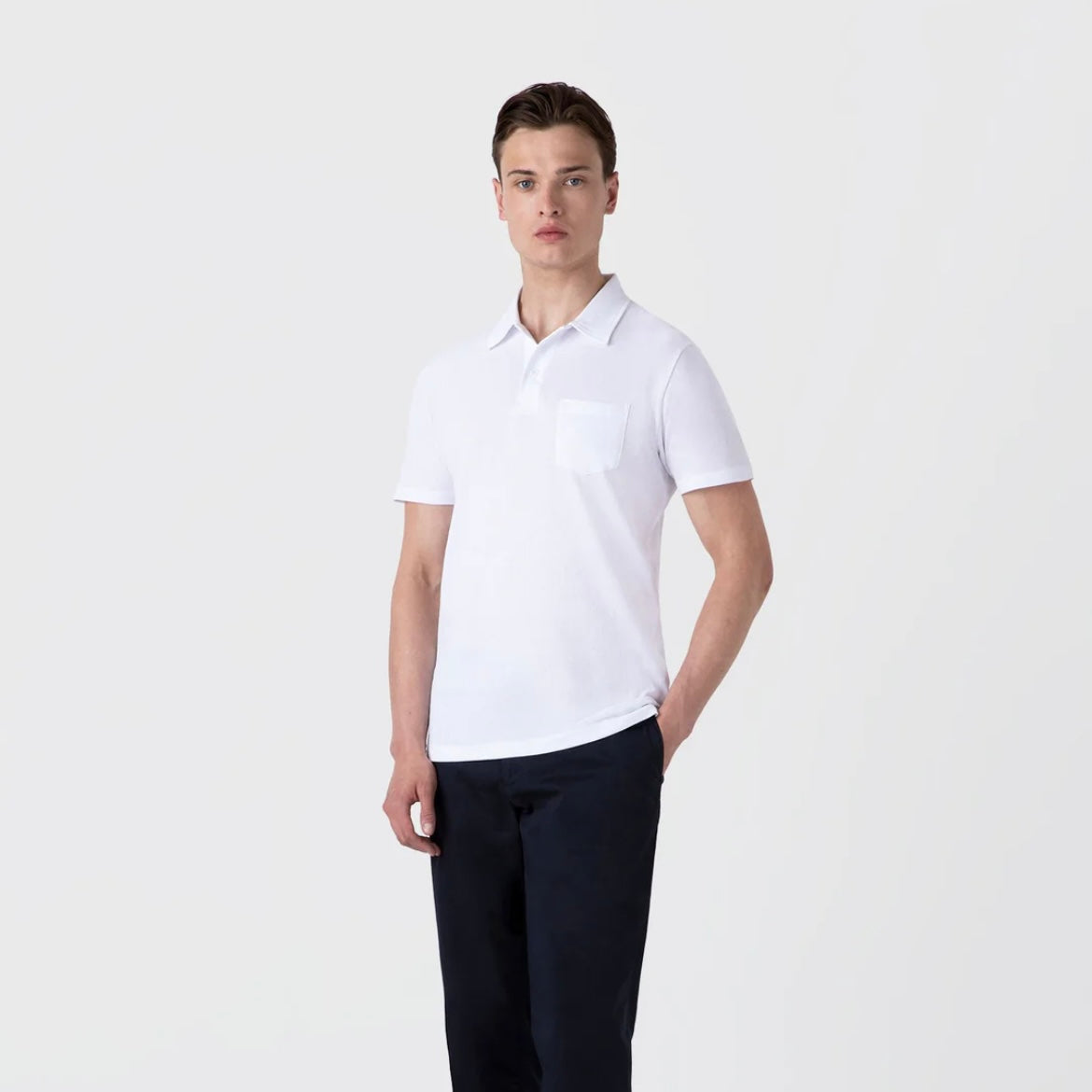 Polo a maniche corte Sunspel Riviera in cotone bianco