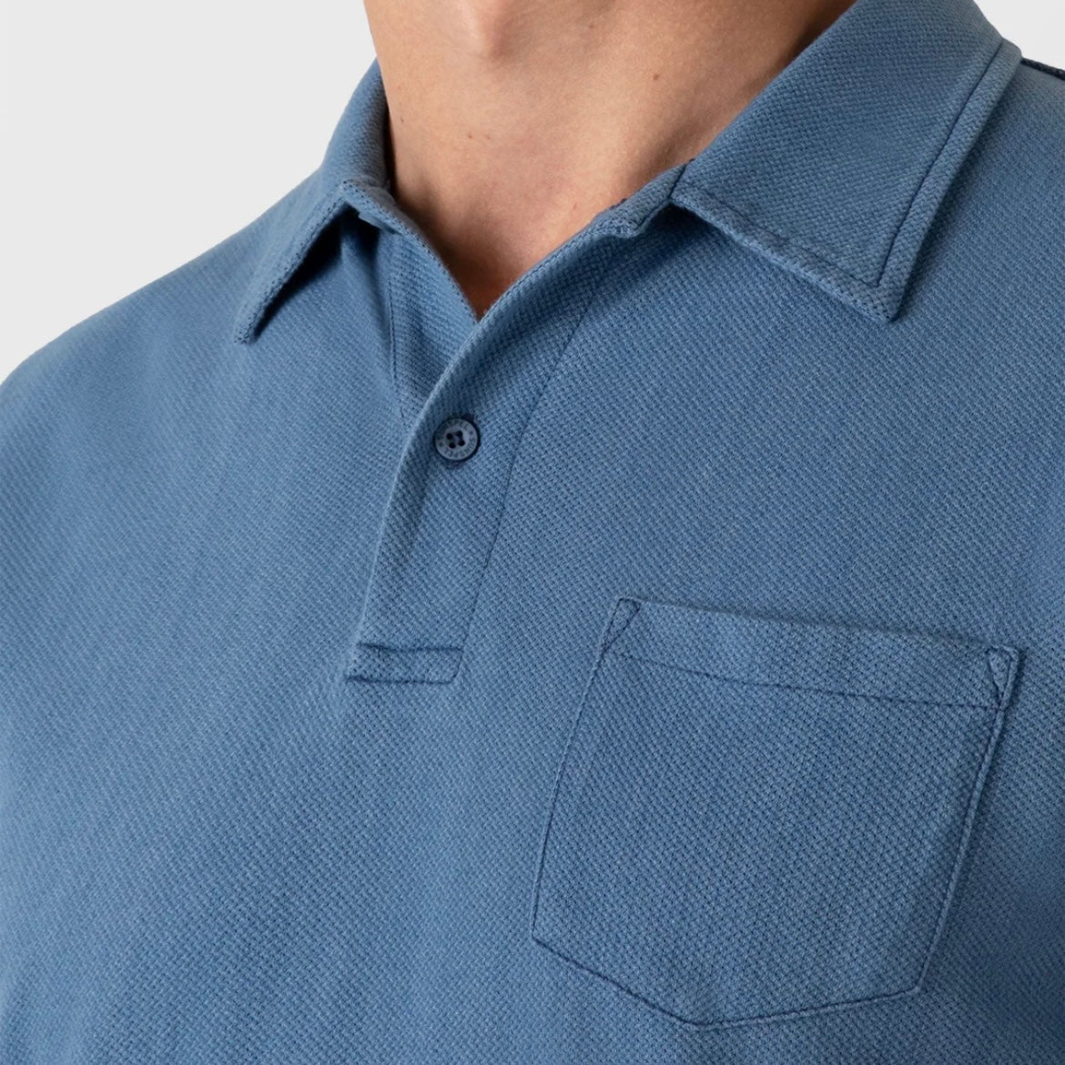 Sunspel Riviera Polo t-shirt in washed indigo pique cotton