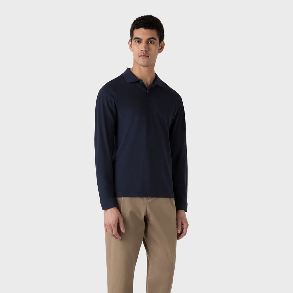 Polo a maniche lunghe Sunspel Piqué in cotone blu