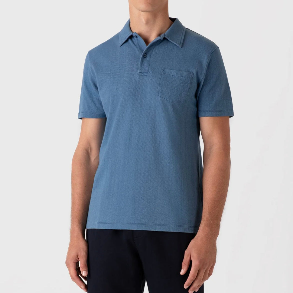 Sunspel Riviera Polo t-shirt in washed indigo pique cotton