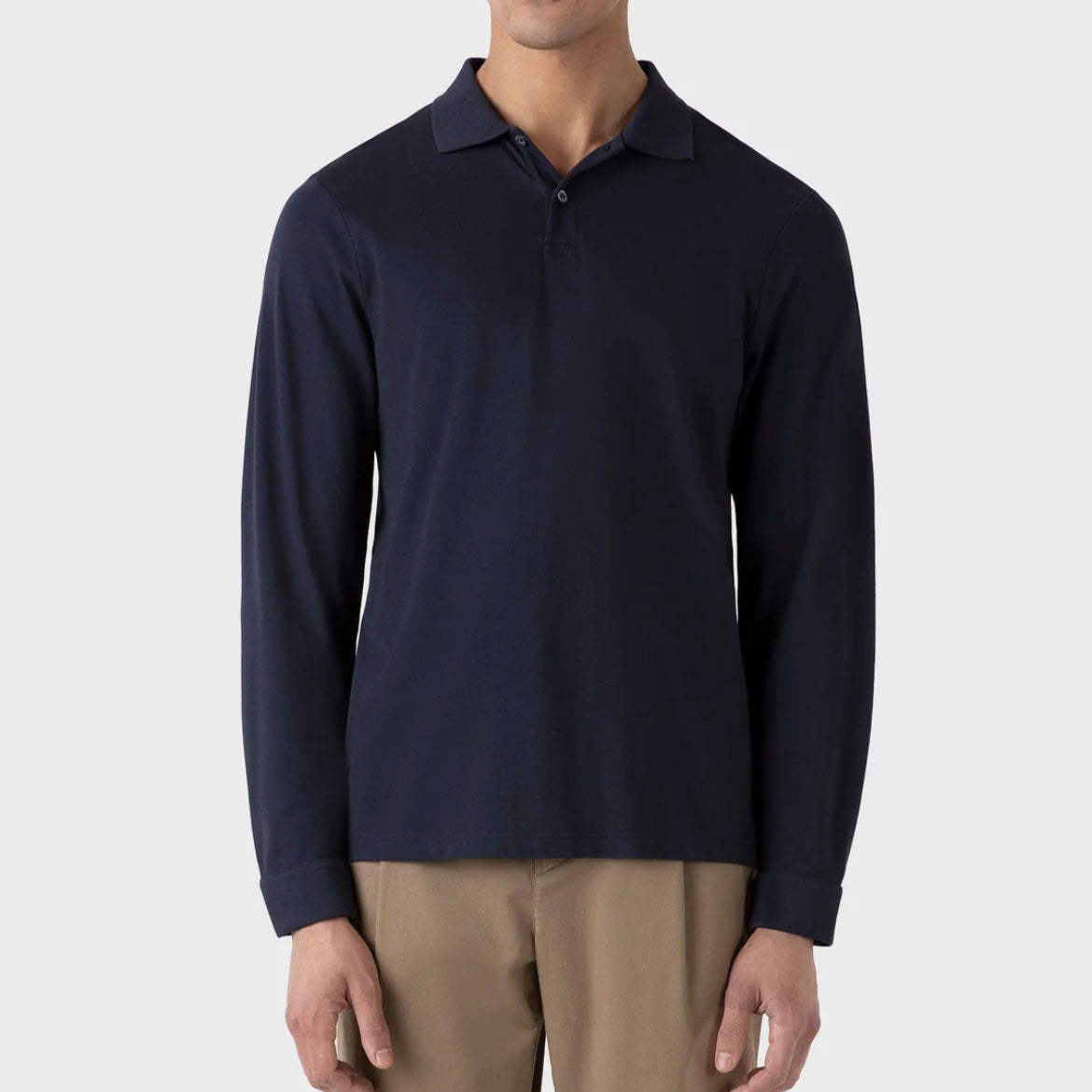 Polo a maniche lunghe Sunspel Piqué in cotone blu