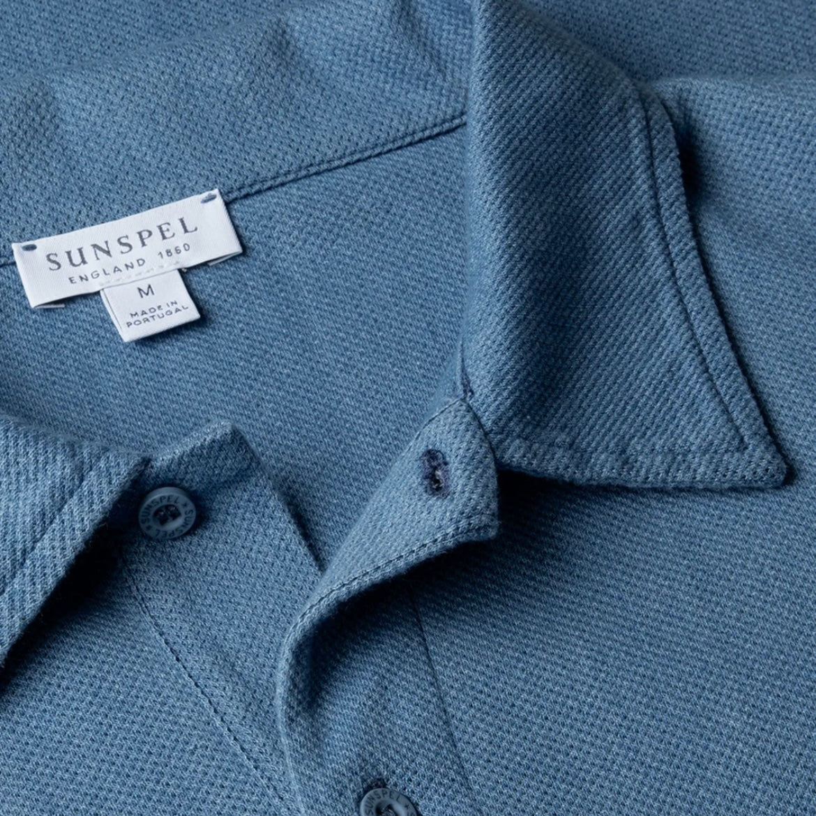 Sunspel Riviera Polo t-shirt in washed indigo pique cotton