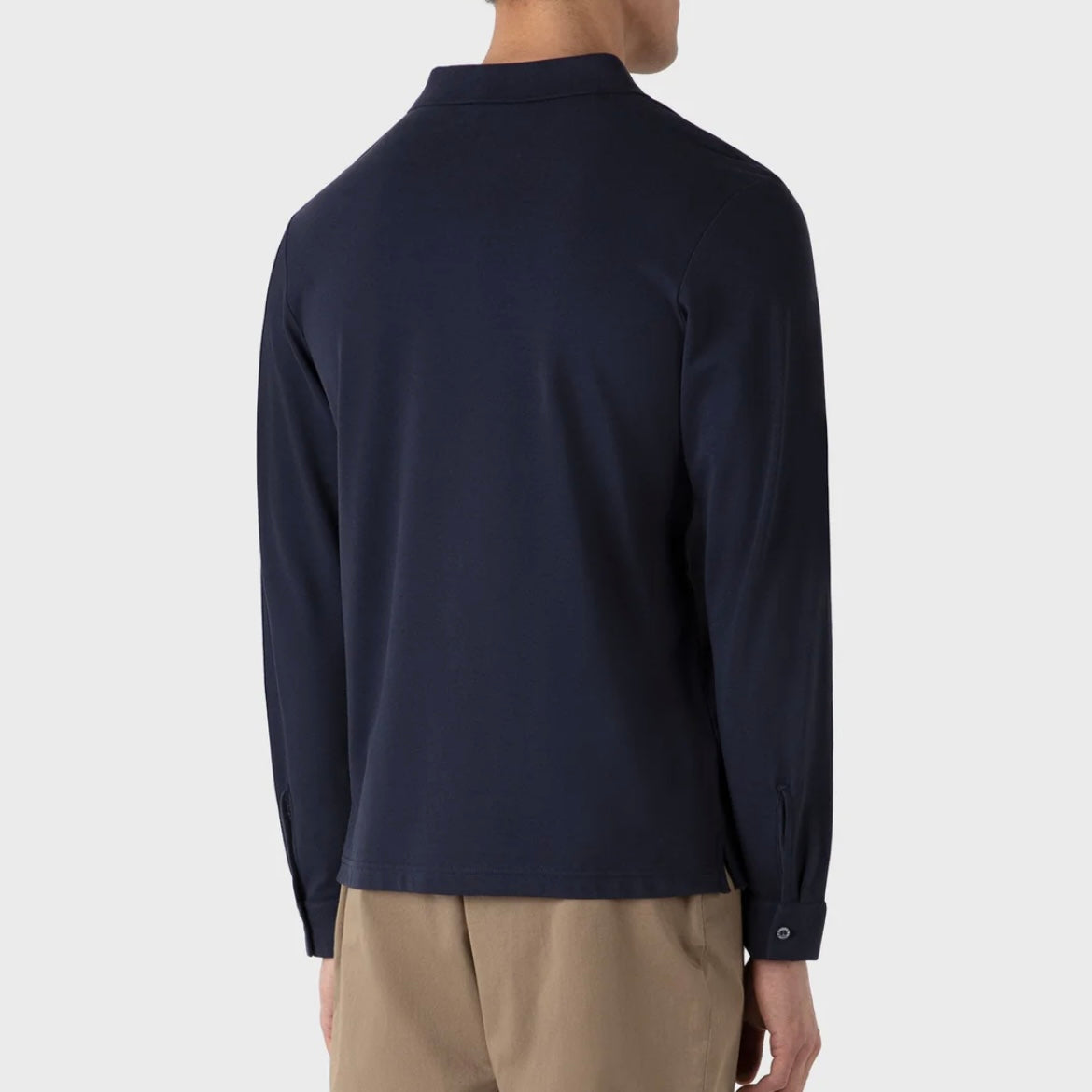 Polo a maniche lunghe Sunspel Piqué in cotone blu