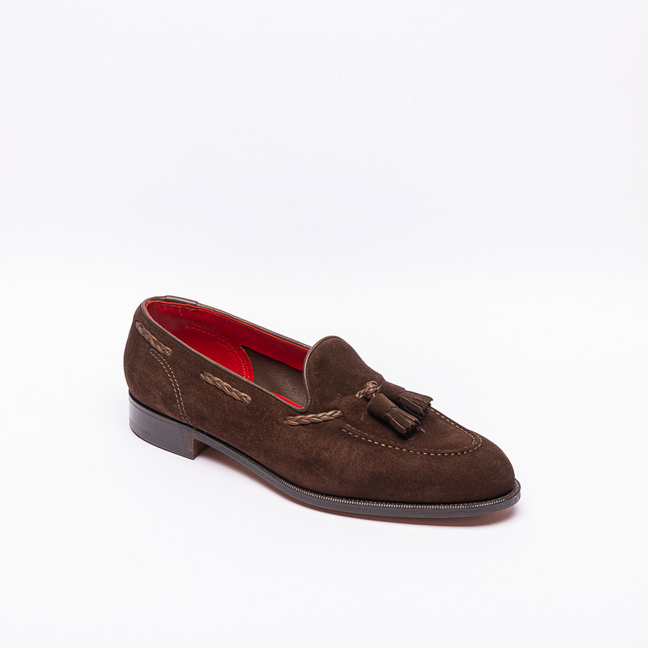 Mocassino con nappine Edward Green Belgravia in camoscio marrone (Mink Suede)