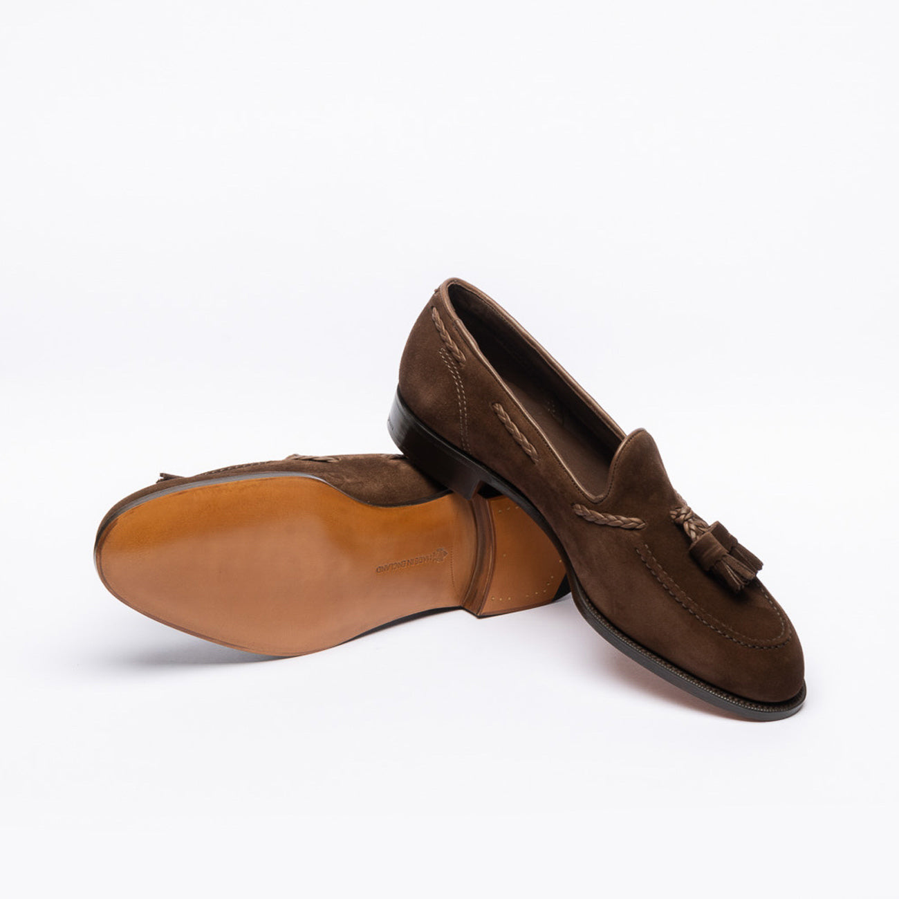 Mocassino con nappine Edward Green Belgravia Unlined in camoscio marrone