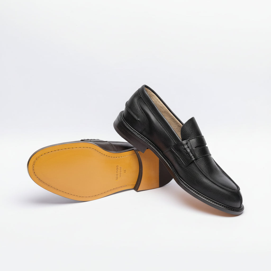 Mocassino penny Borghini 784 in pelle martellata nera