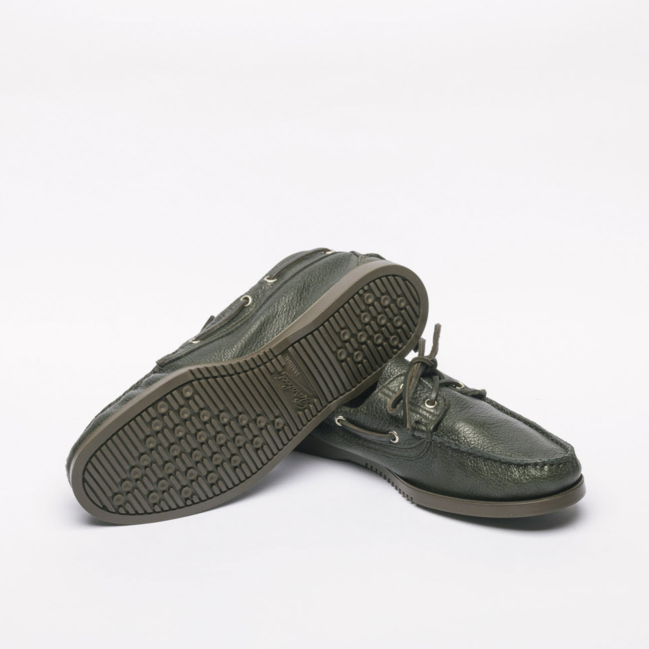 Mocassino da barca Paraboot Barth in pelle martellata verde