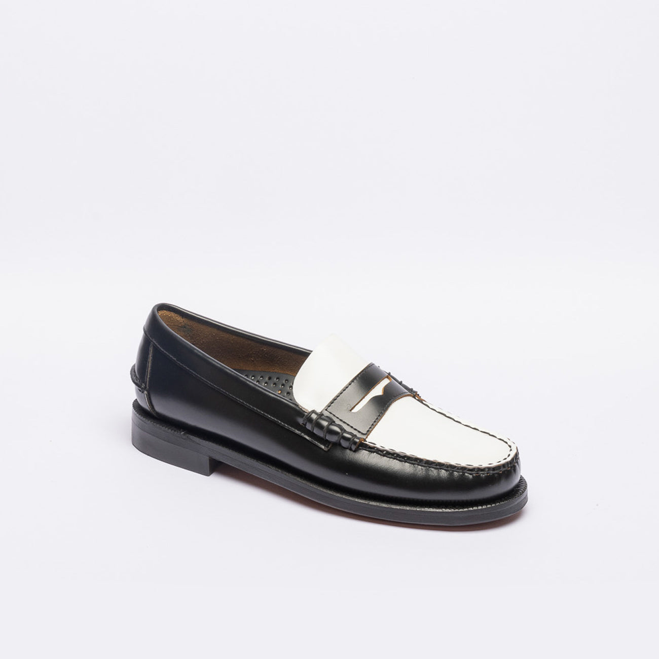 Mocassino penny Sebago Classic Dan in pelle nera e bianca
