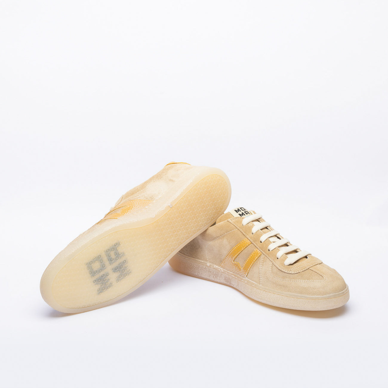 Moma Vulcano sneakers in beige suede with yellow logo