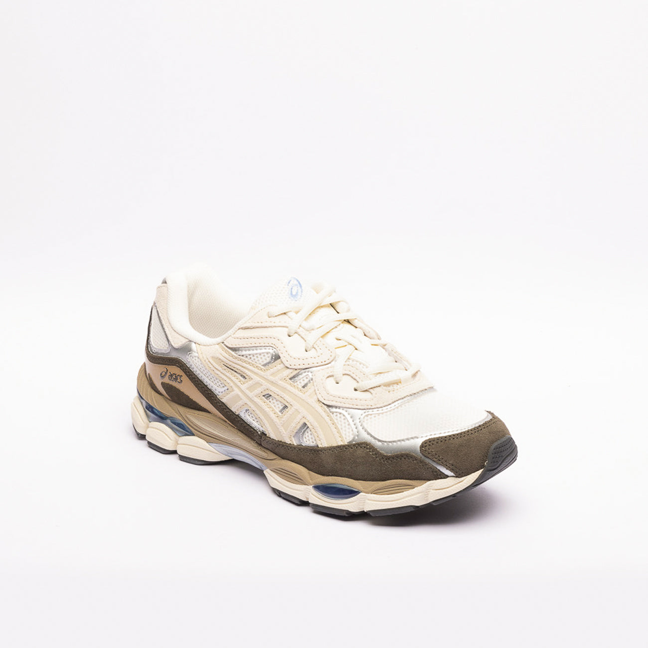 Sneaker running Asics Gel NYC in tessuto bianco e camoscio marrone Borghini