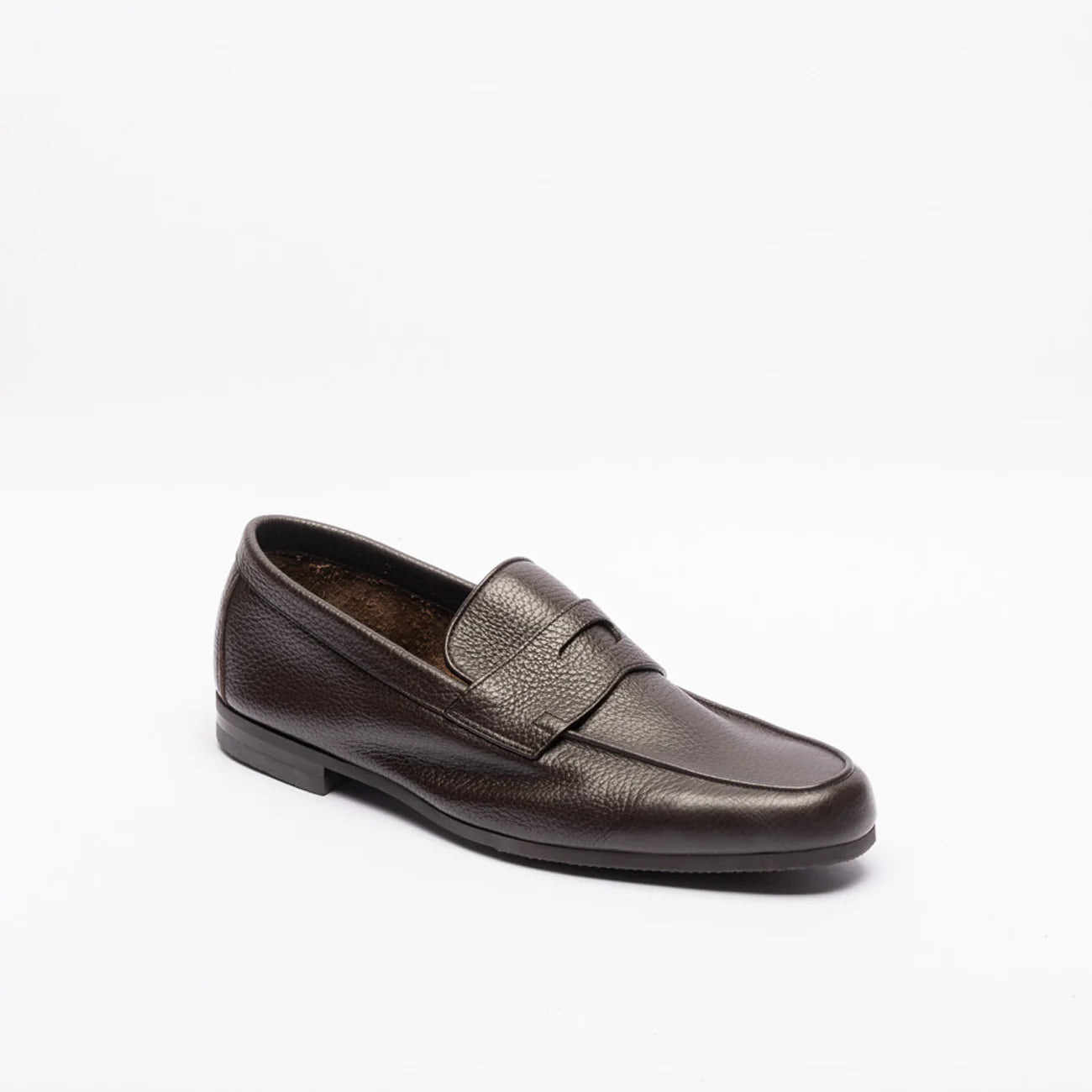 John Lobb Thorne unflined penny loafer in brown hammered leather
