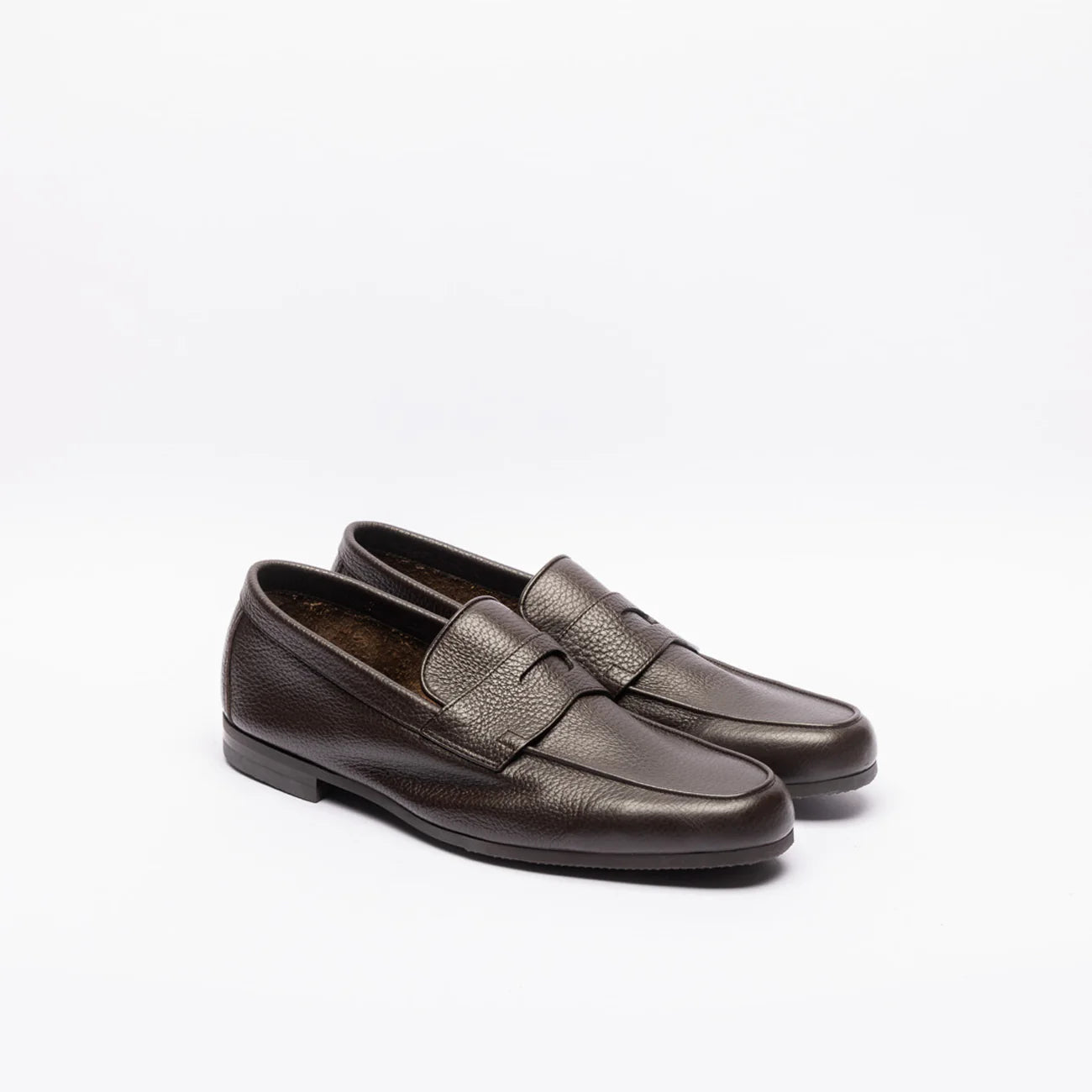 John Lobb Thorne unflined penny loafer in brown hammered leather