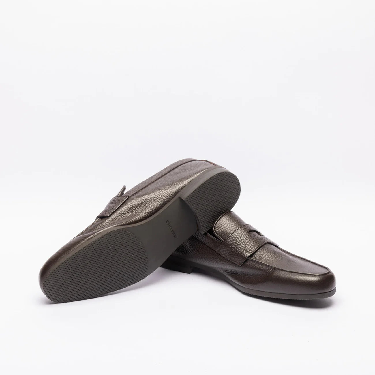 John Lobb Thorne unflined penny loafer in brown hammered leather