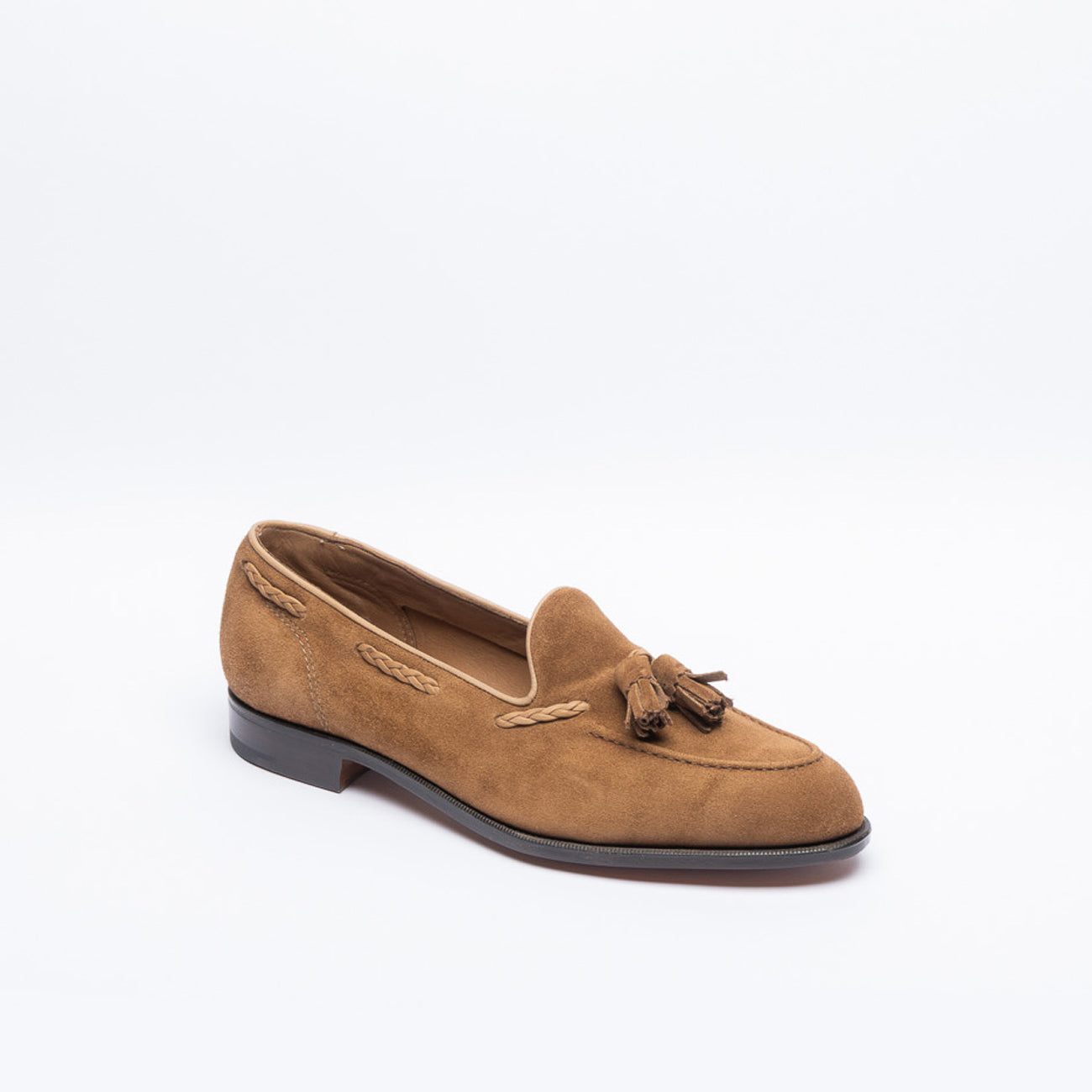 Mocassino con nappine Edward Green Belgravia Unlined in camoscio beige