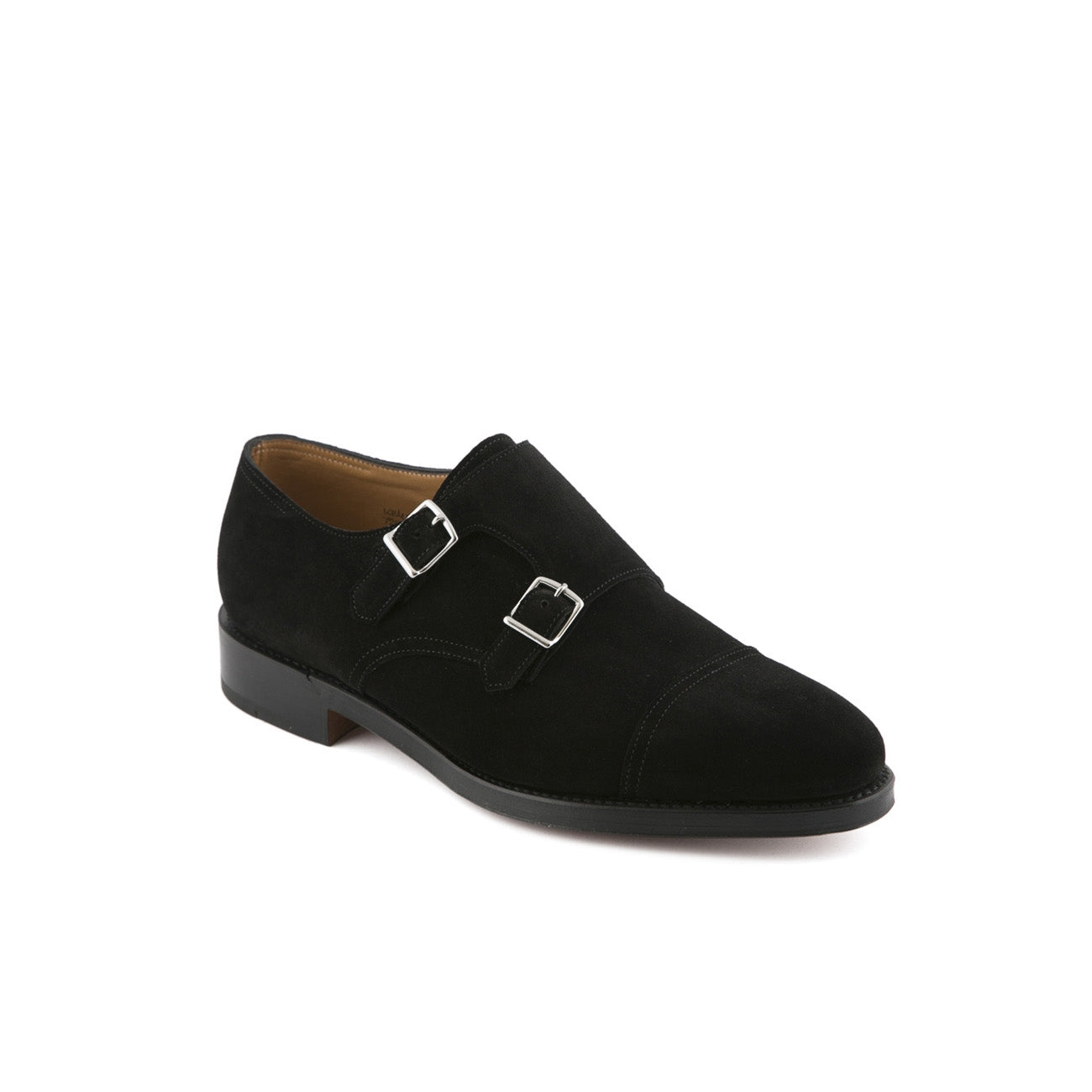 Scarpa John Lobb William fit F in camoscio nero con doppia fibbia