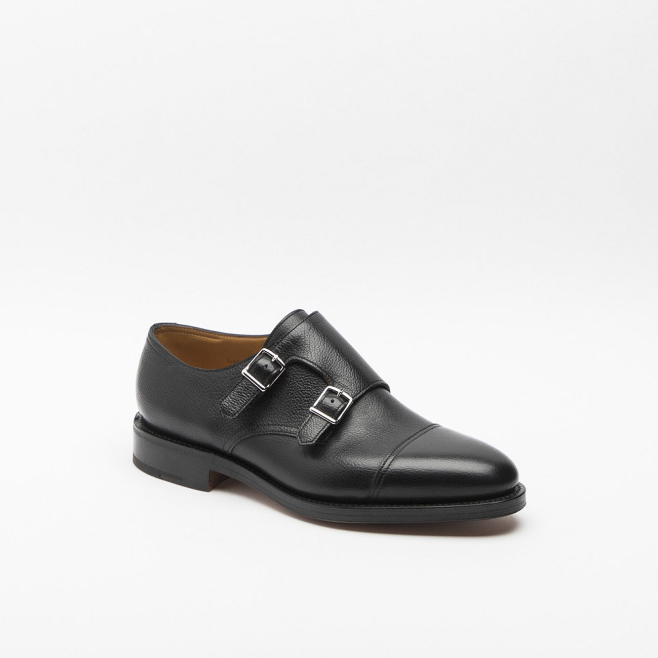 Scarpa John Lobb William in pelle martellata nera con doppia fibbia