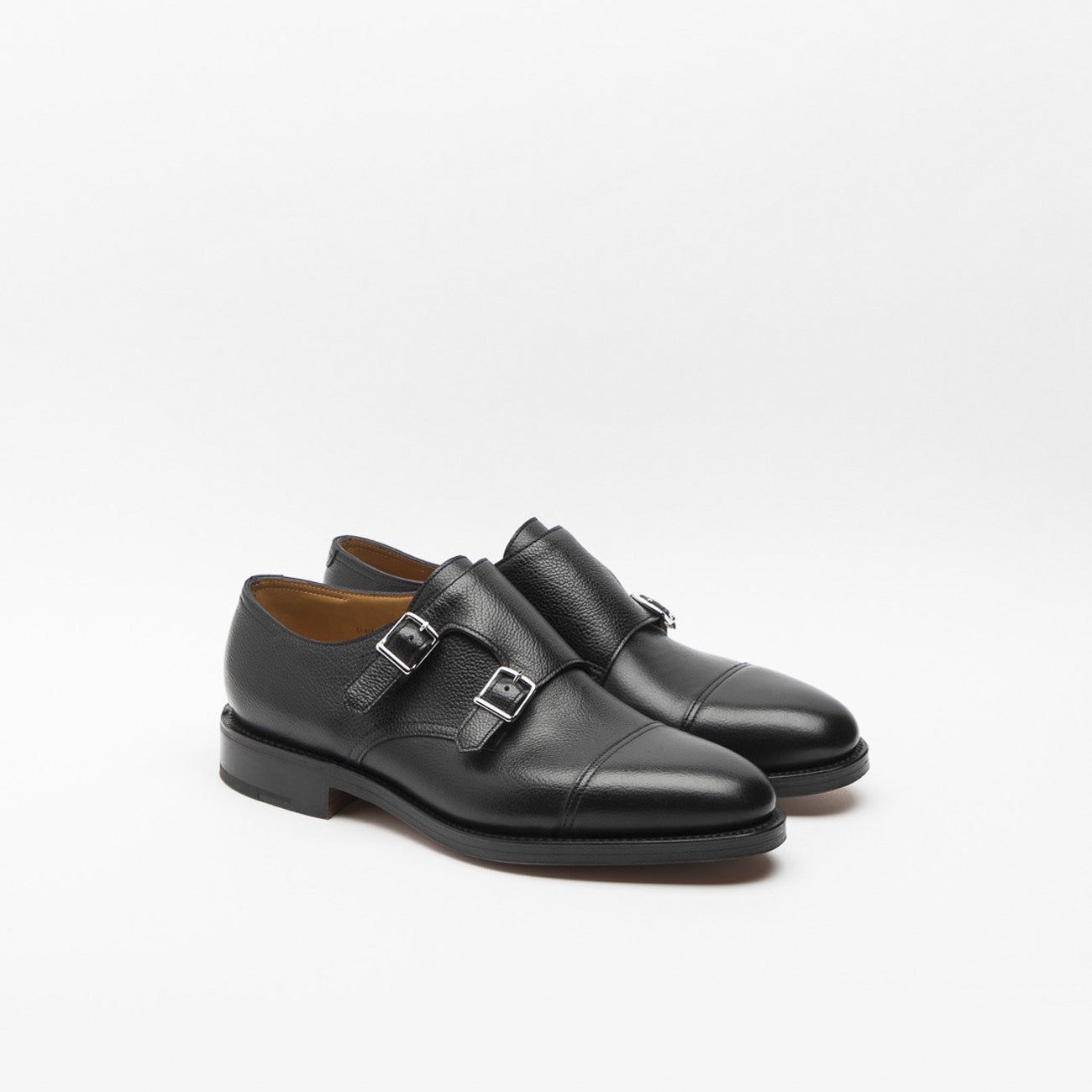 Scarpa John Lobb William in pelle martellata nera con doppia fibbia