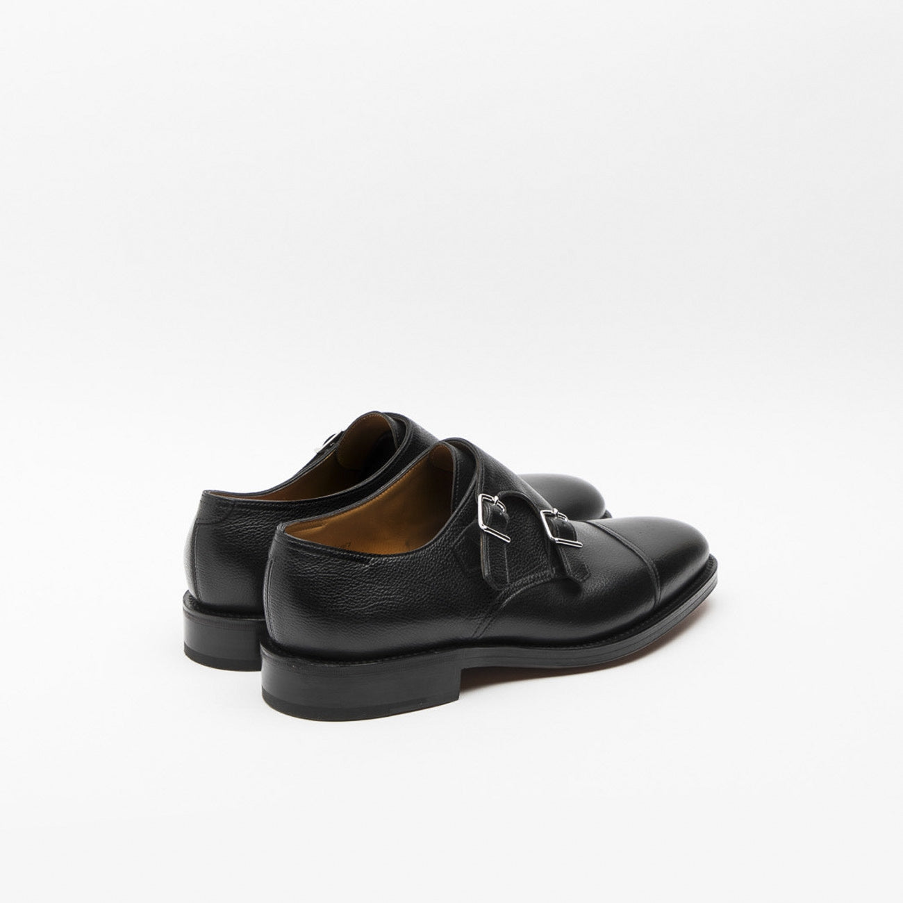 Scarpa John Lobb William in pelle martellata nera con doppia fibbia