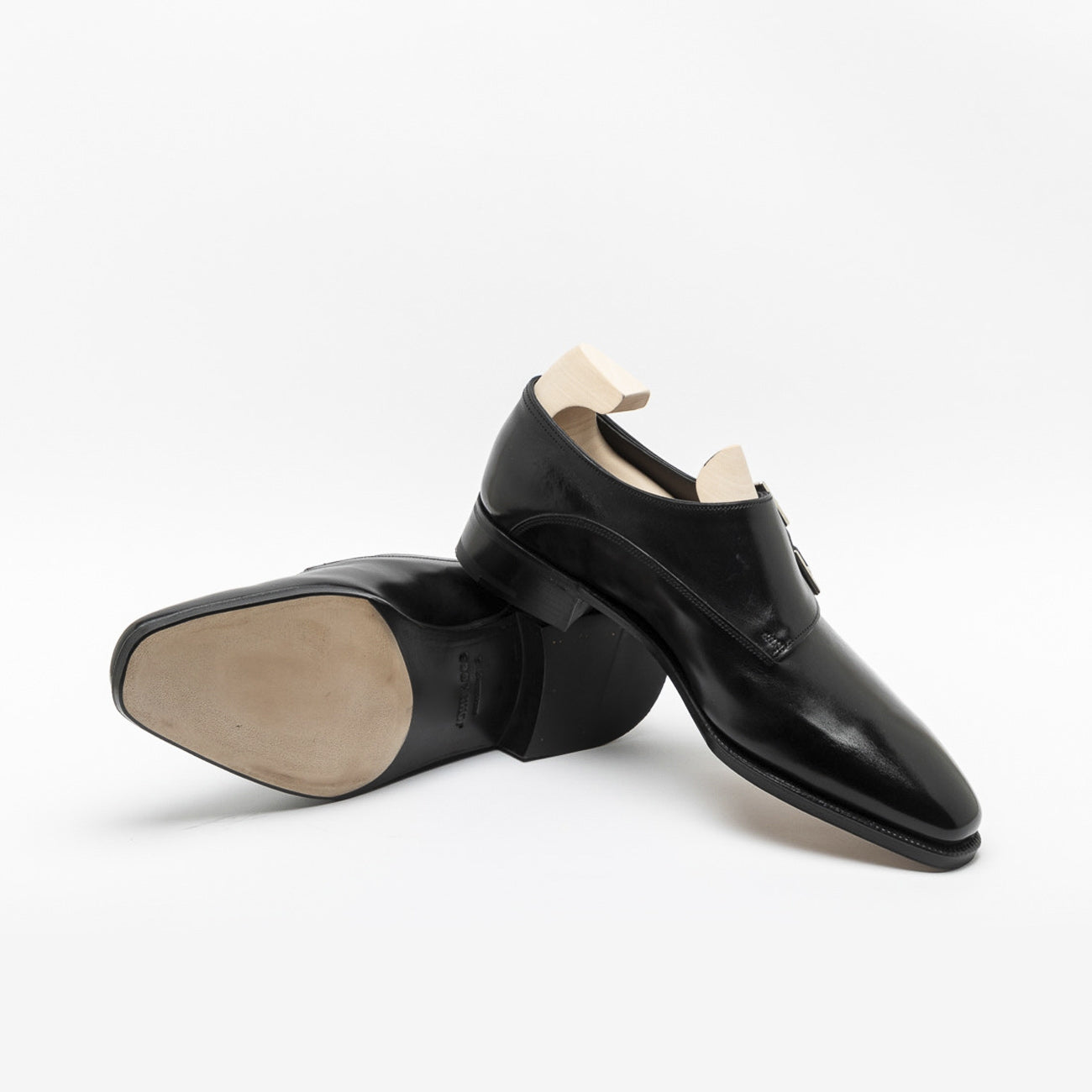 Scarpa John Lobb Chapel fit E in pelle museum nera con doppia fibbia