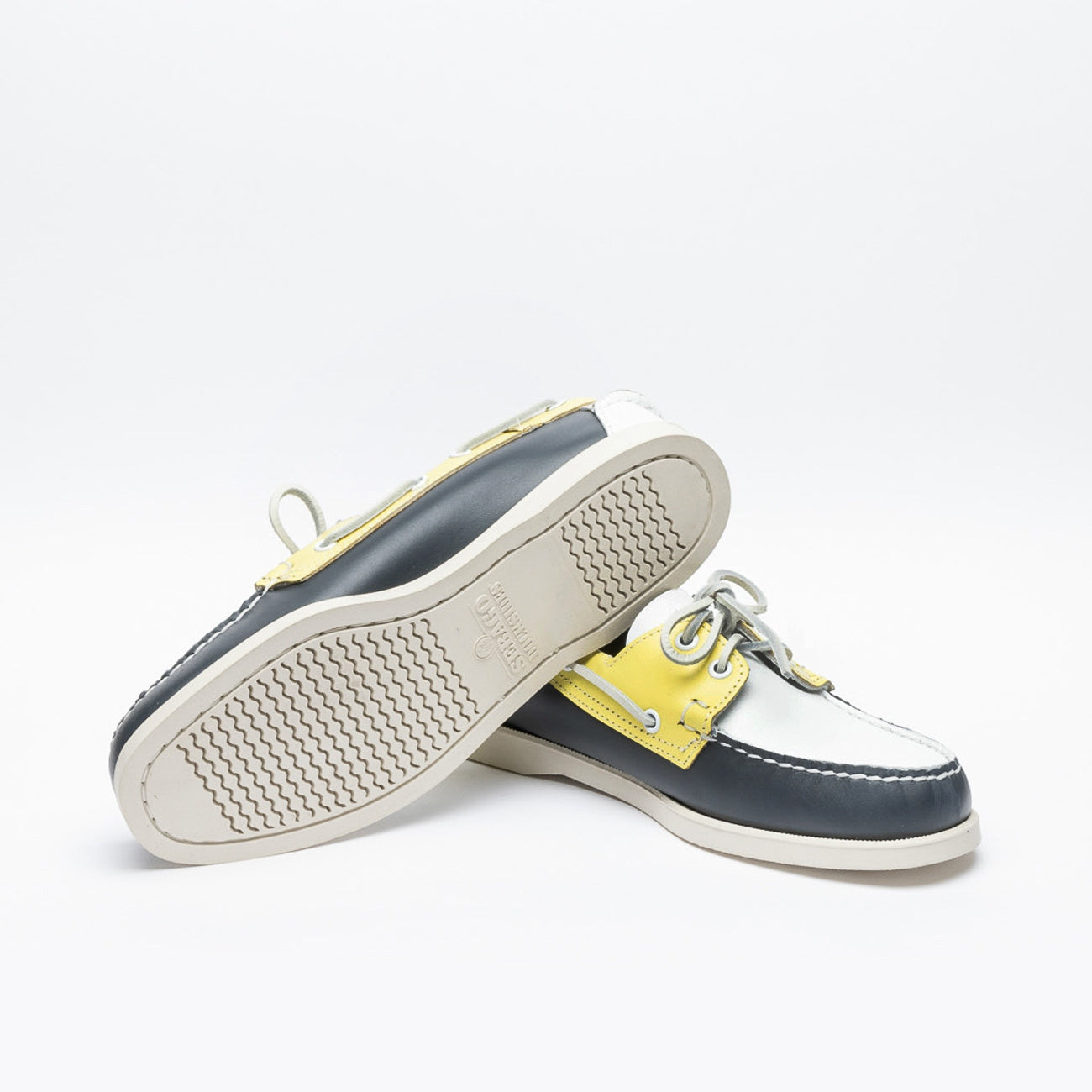 Mocassino Sebago Portland in pelle blu, giallo, bianco