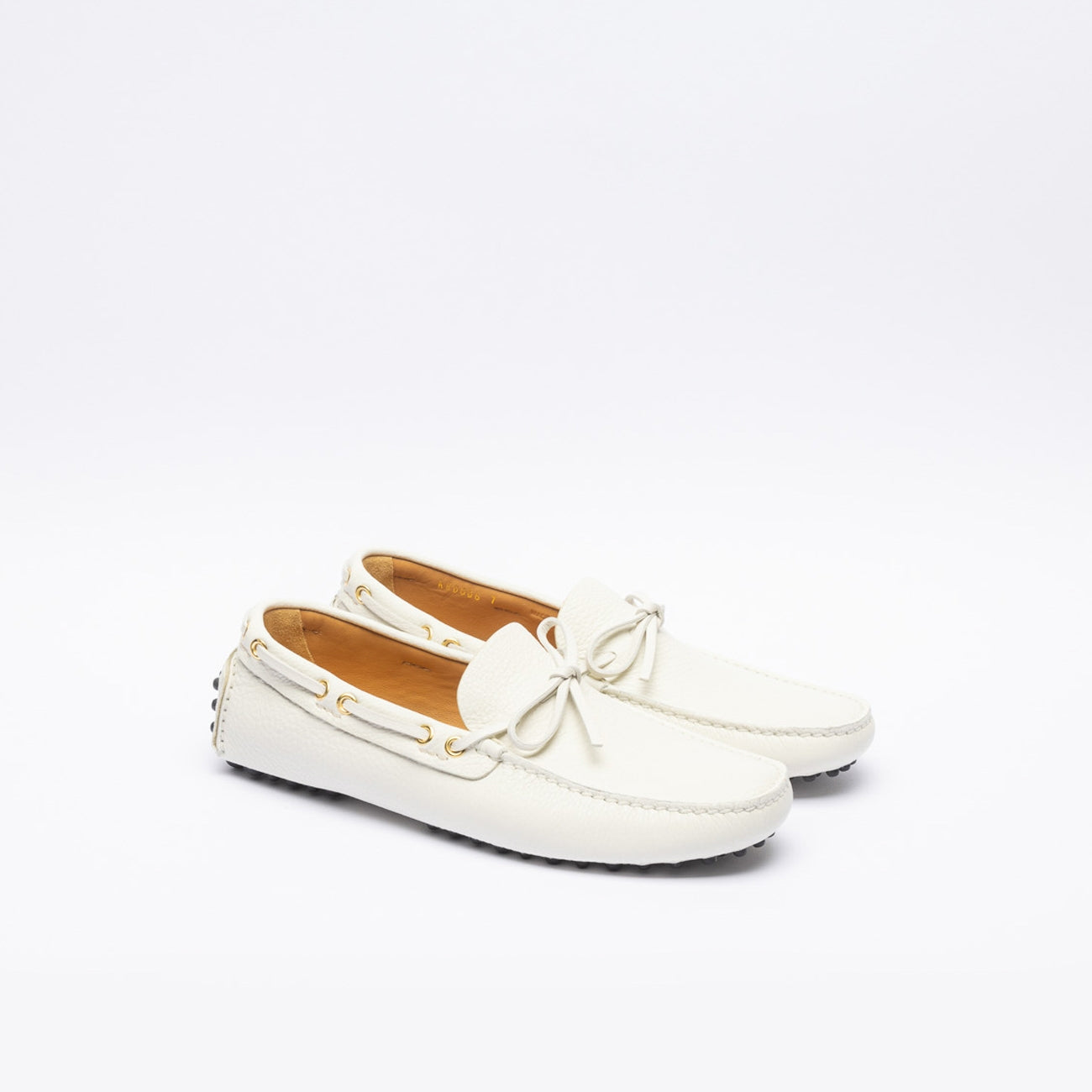 Mocassino driving Car Shoe KUD006 in pelle martellata bianca
