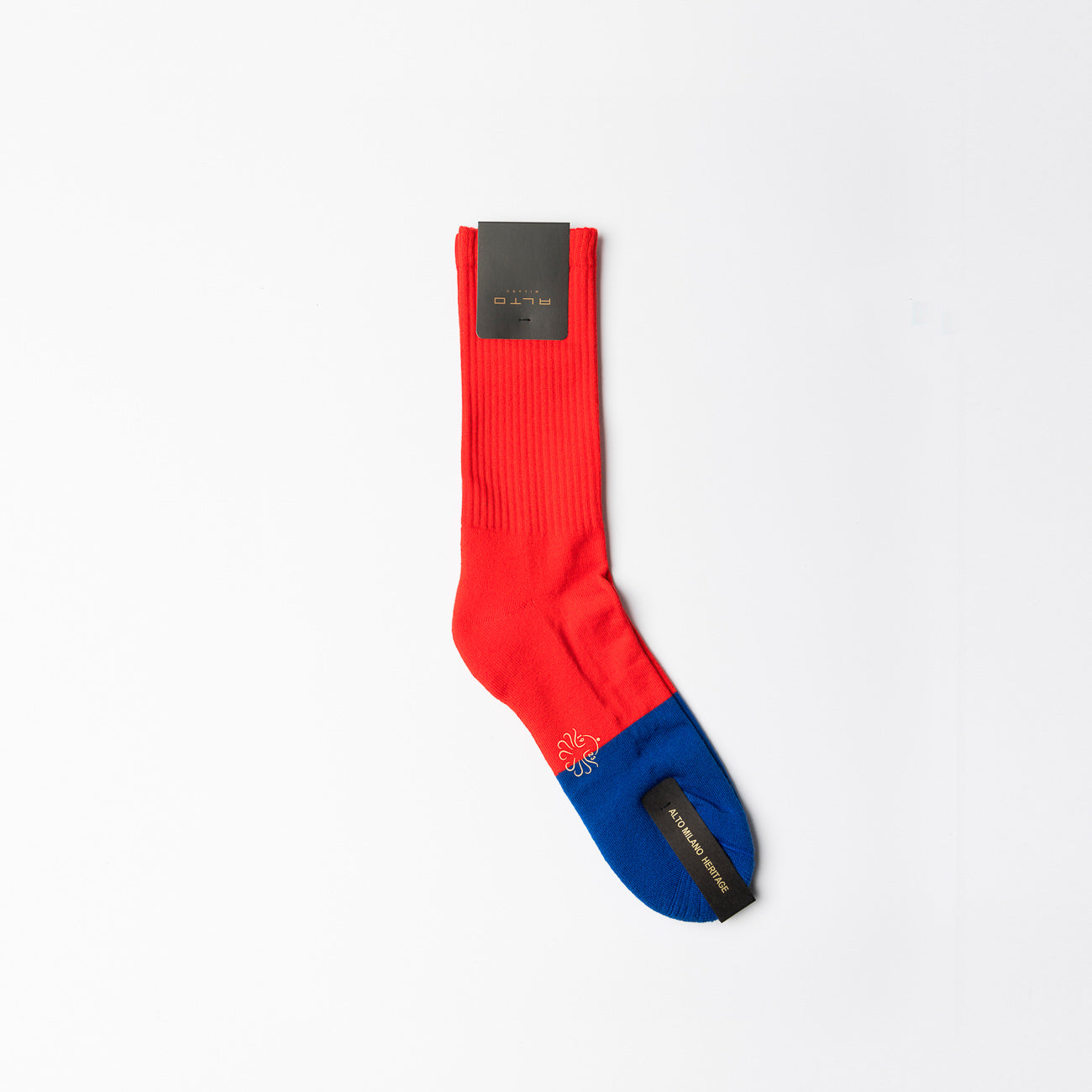 Calza Alto Milano Moore Short in cotone rosso e blu