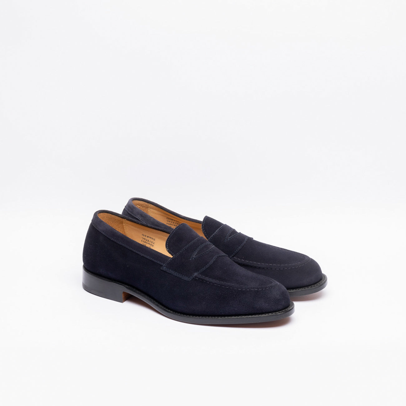 Tricker’s Havard penny loafer moccasin in blue suede