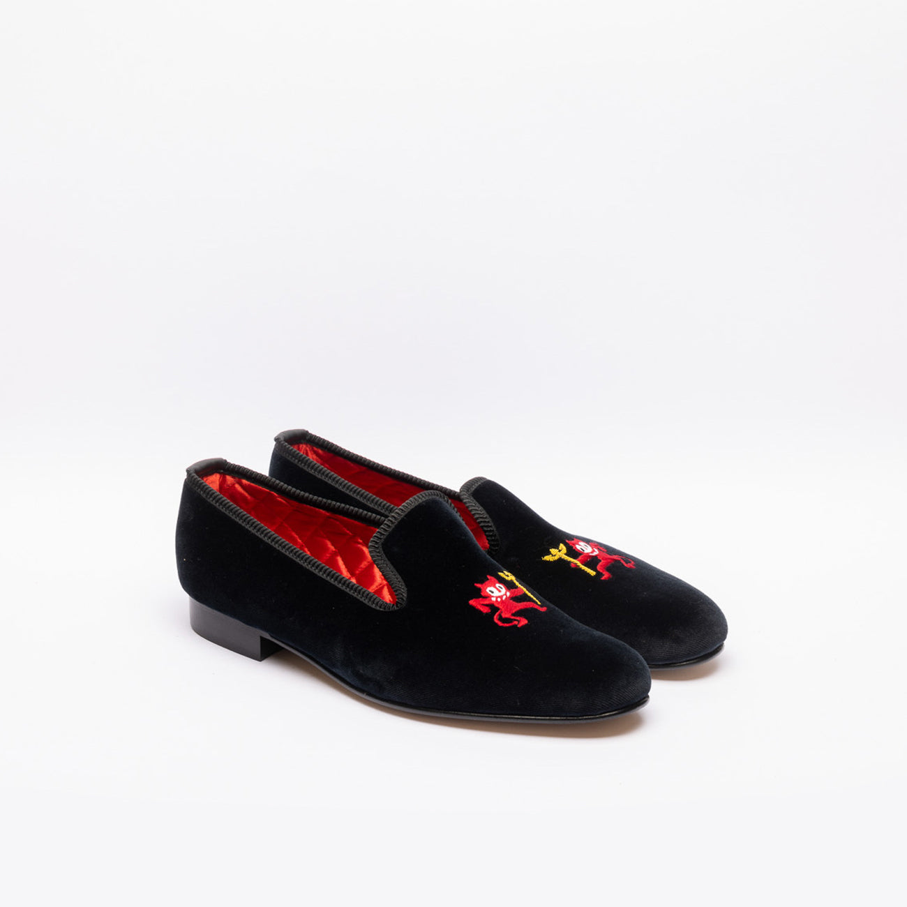Mocassino slipper Bowhill & Elliott Diavolo e Tridente in velluto nero
