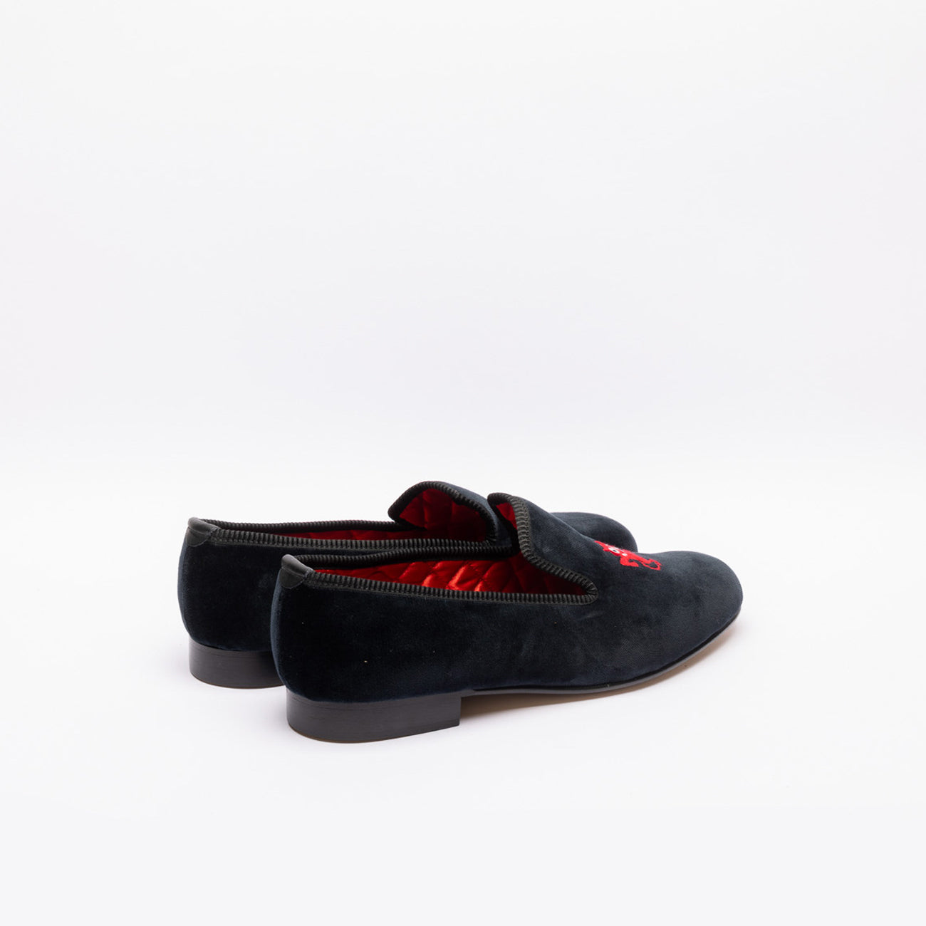 Mocassino slipper Bowhill & Elliott Diavolo e Tridente in velluto nero