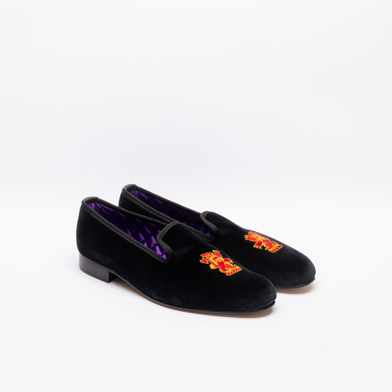Mocassino slipper Bowhill & Elliott Leone Rampante in velluto nero