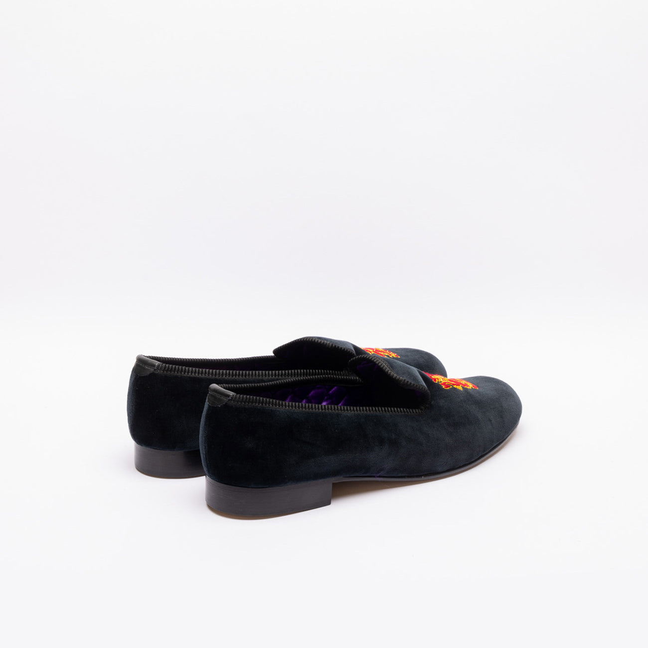 Mocassino slipper Bowhill & Elliott Leone Rampante in velluto nero