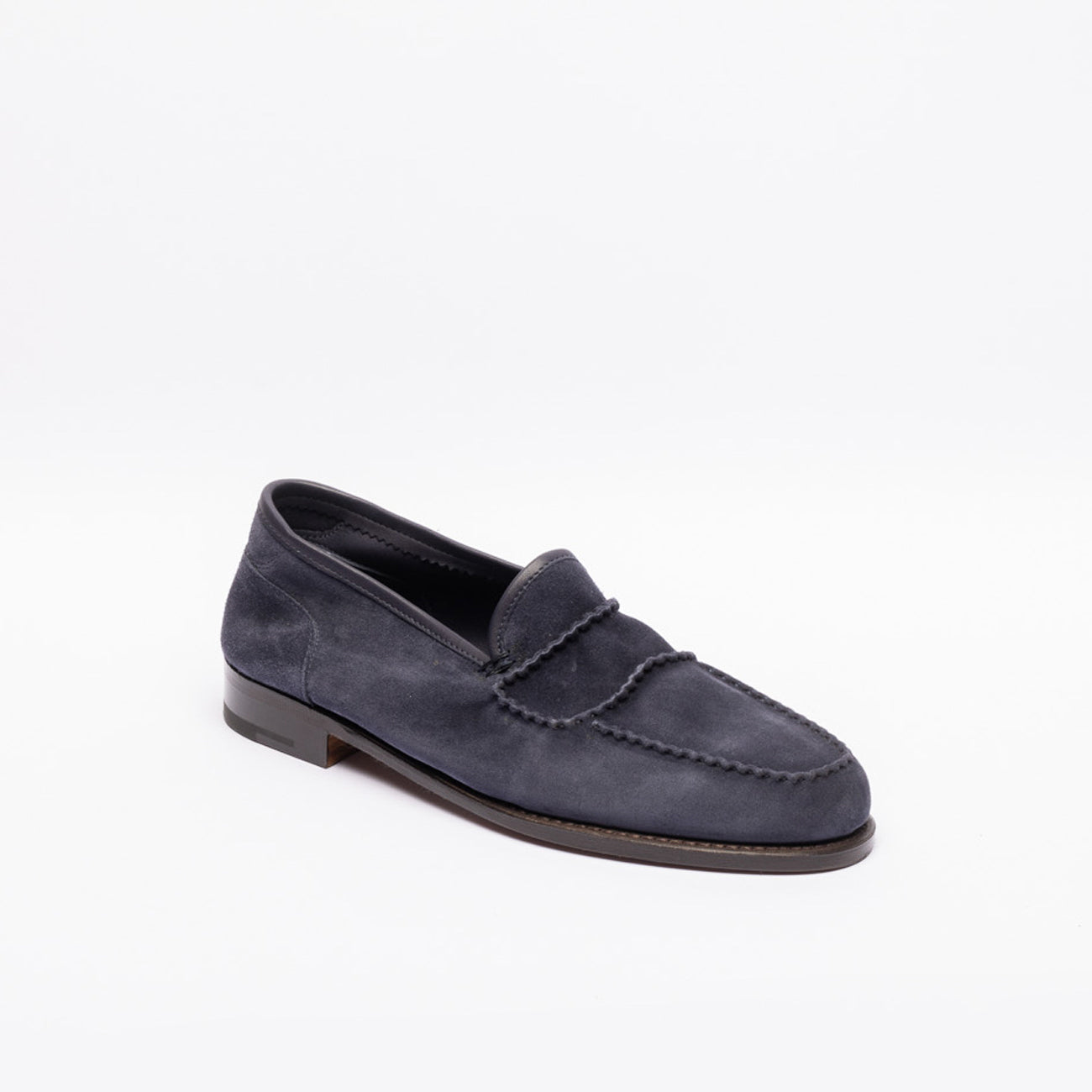 Mocassino penny sfoderato John Lobb Bath in camoscio blu