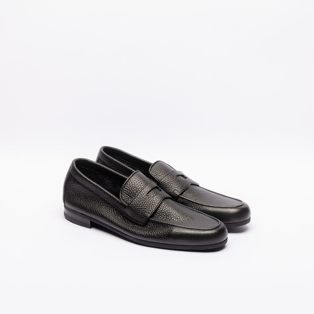 John Lobb Thorne unlined penny loafer in black hammered leather