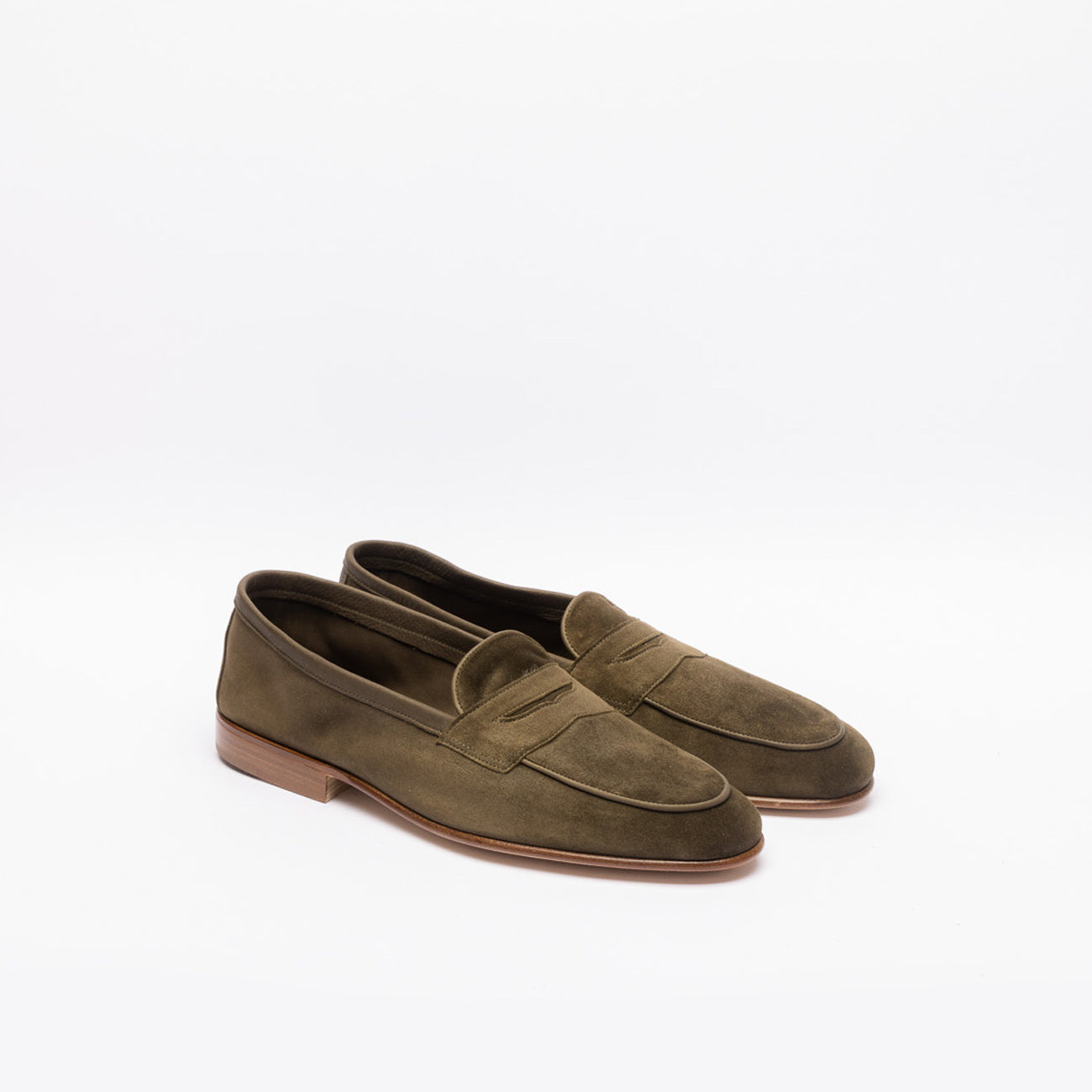 Edward Green Polperro unlined penny loafer in green suede